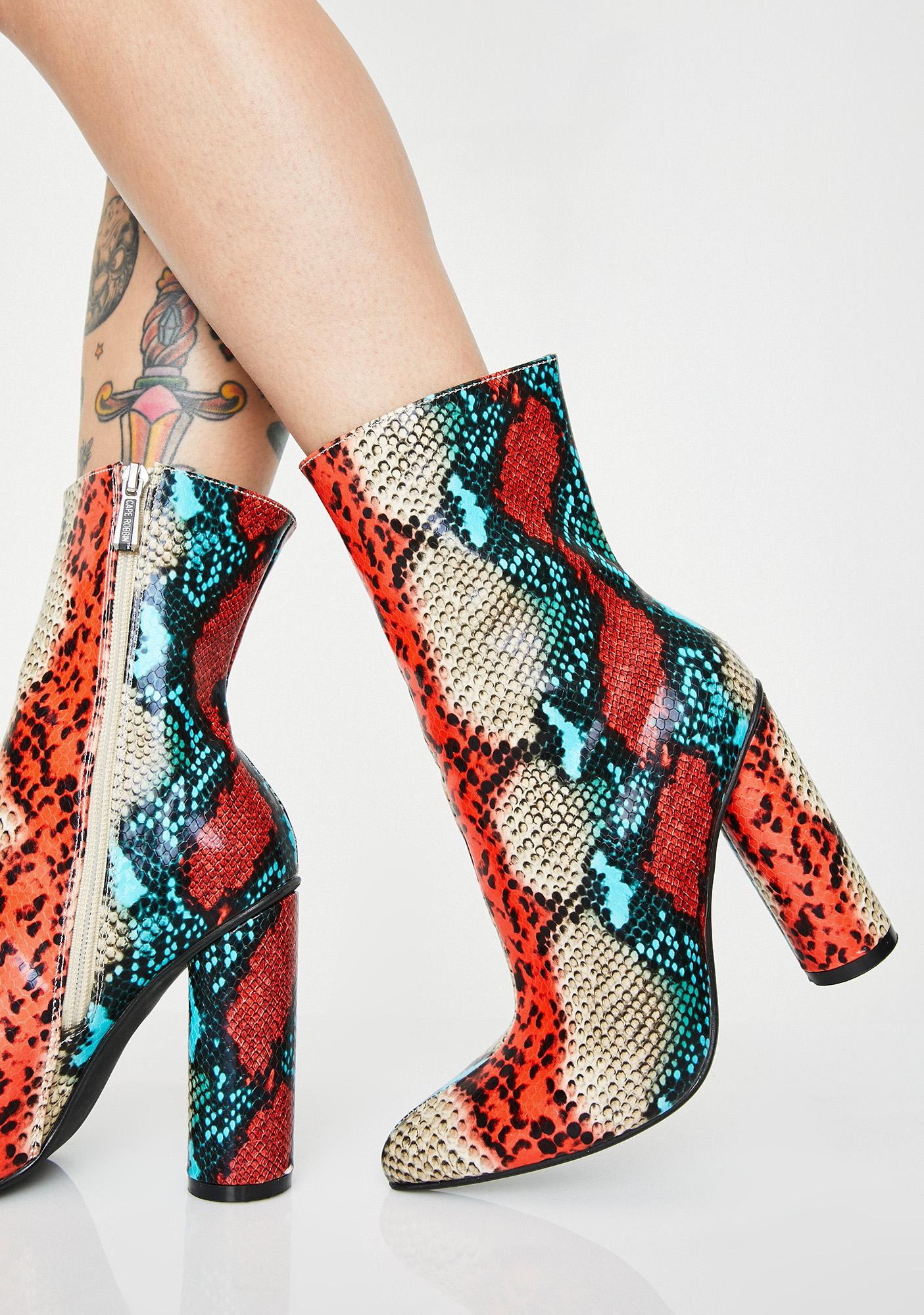 blue snakeskin ankle boots