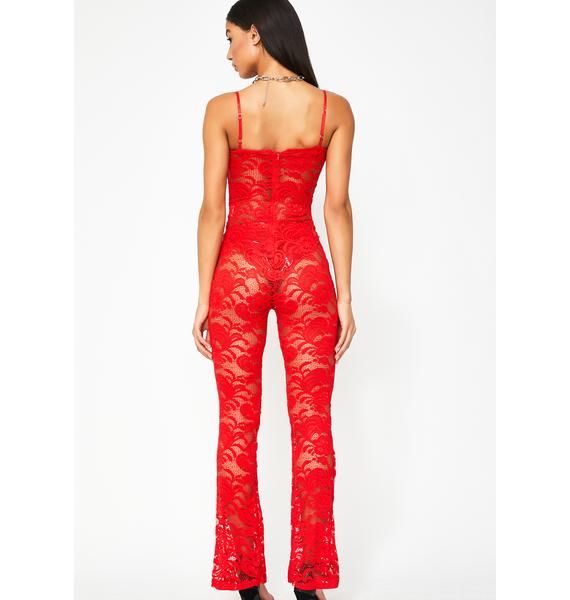 red lace pantsuit