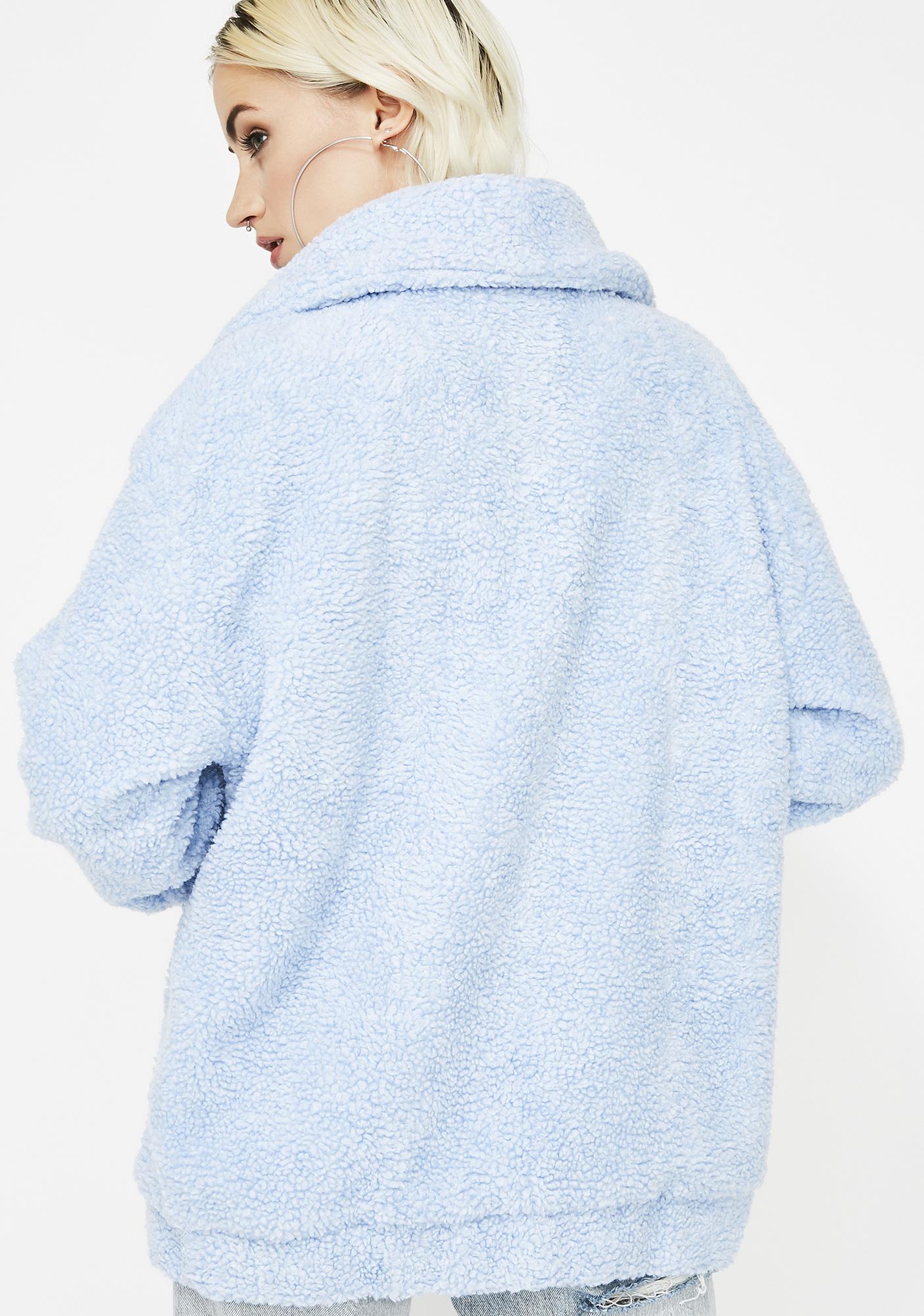 light blue fuzzy jacket