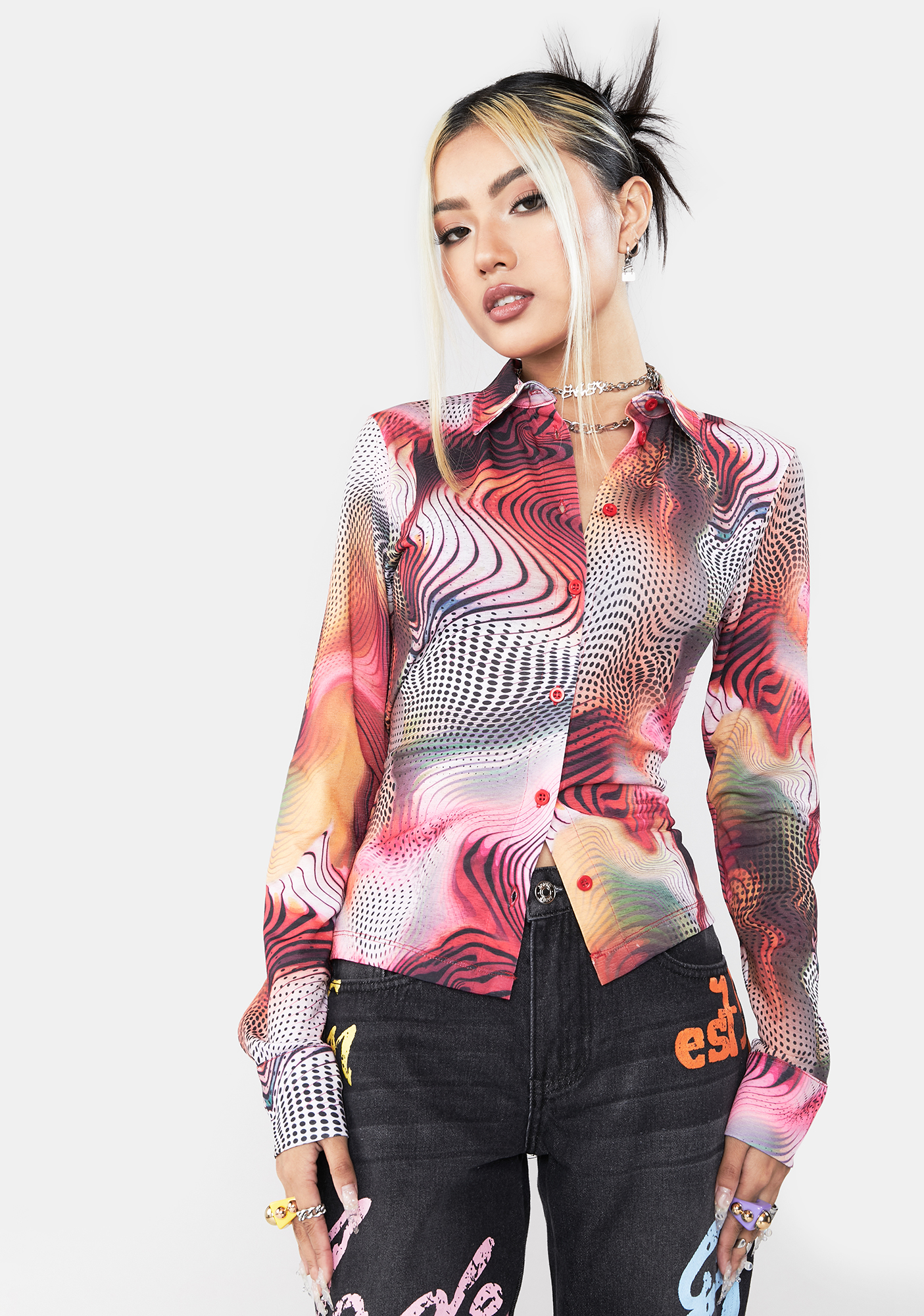 swirl print tissue jersey shirt