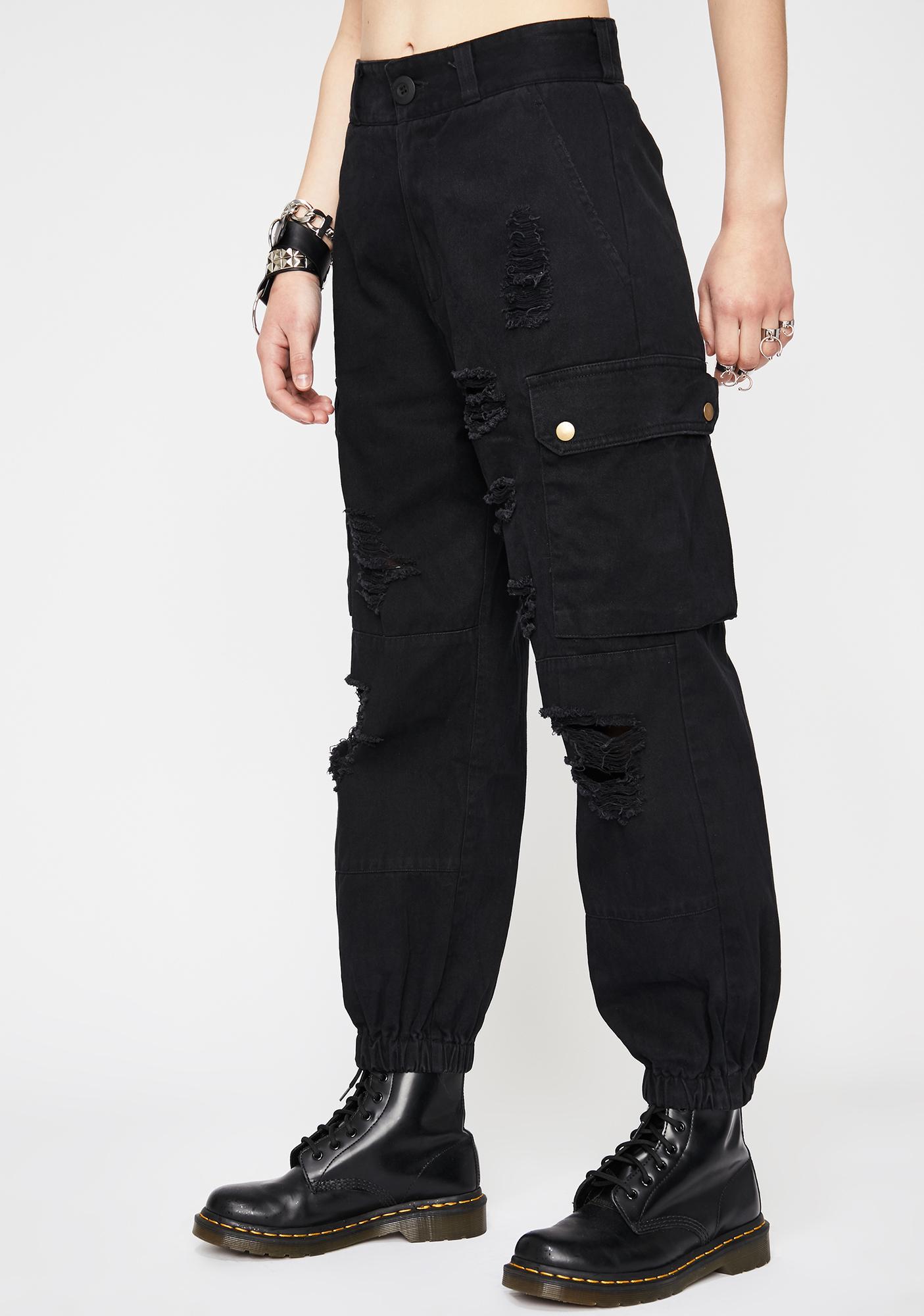 black ripped cargo pants