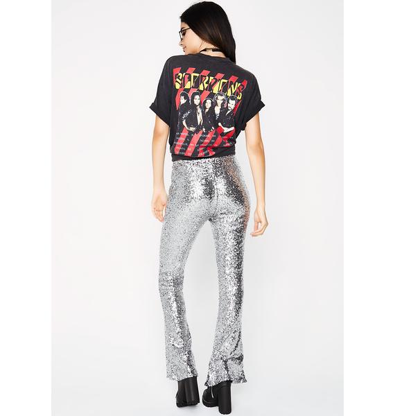 silver sequin flare pants