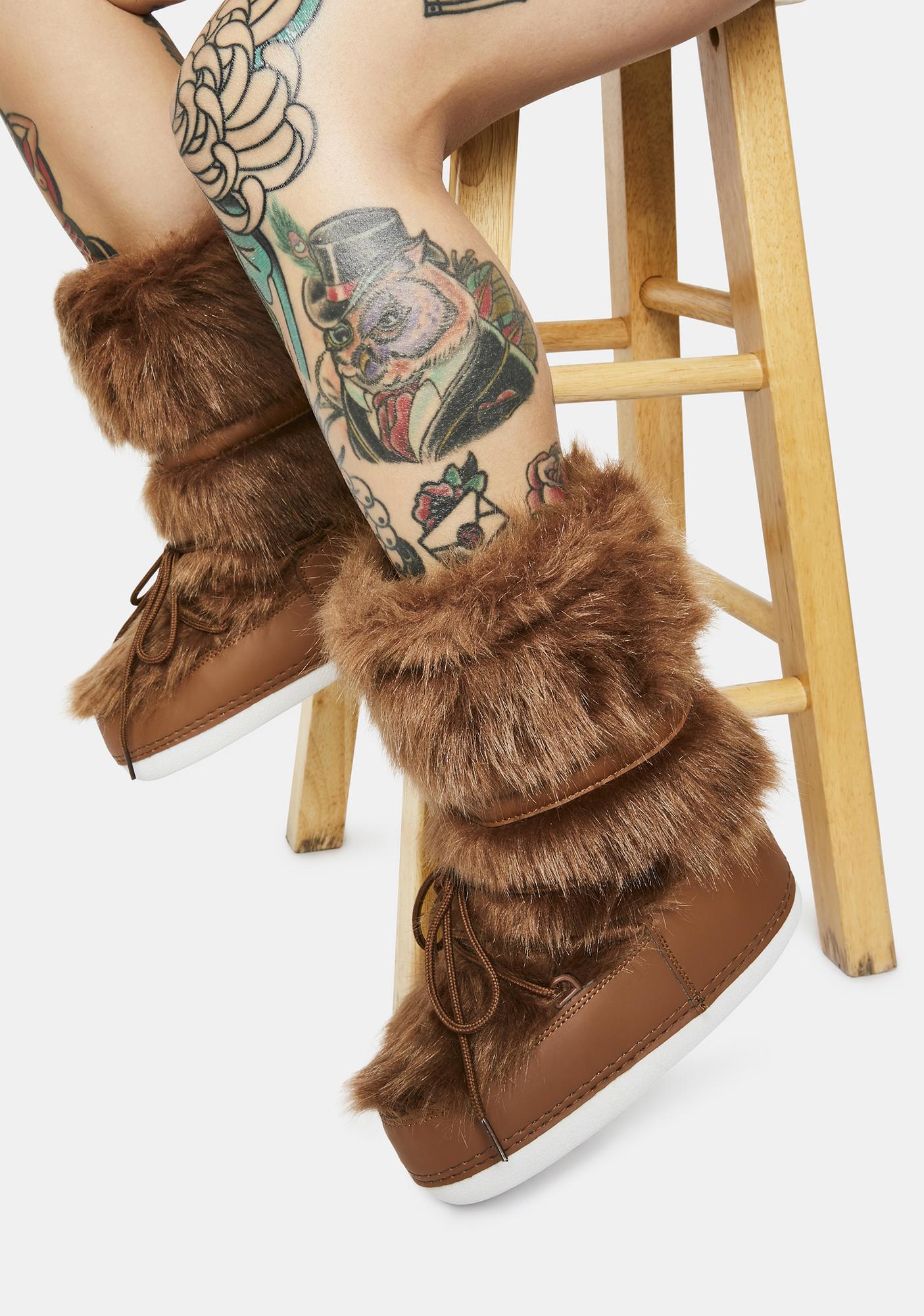 Fuzzy Ankle Platform Snow Boots Brown Dolls Kill