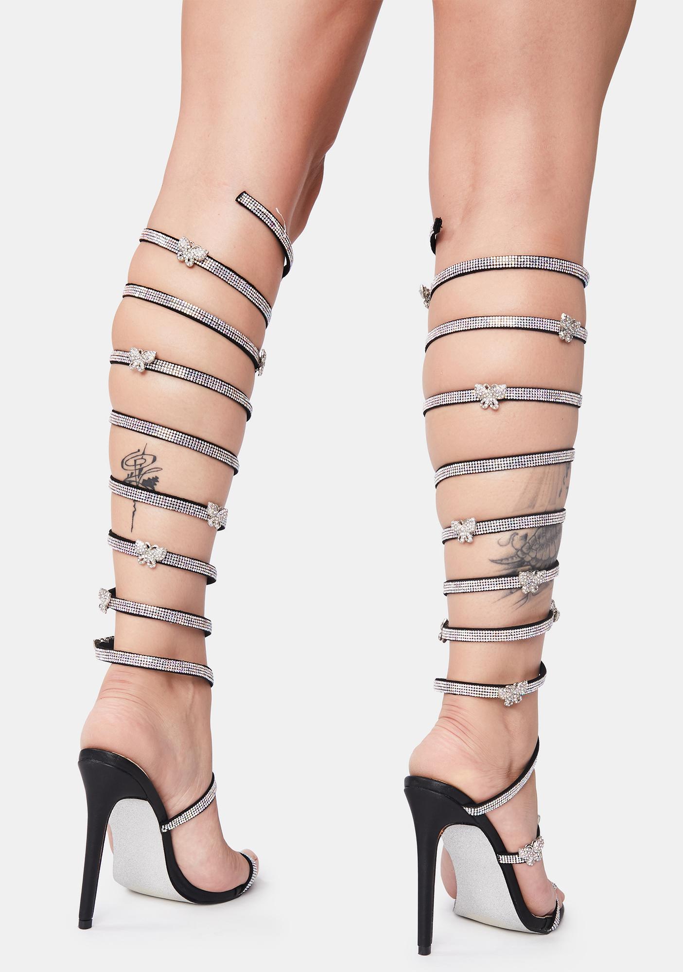 Rhinestone Butterfly Wrap Heels Black Dolls Kill