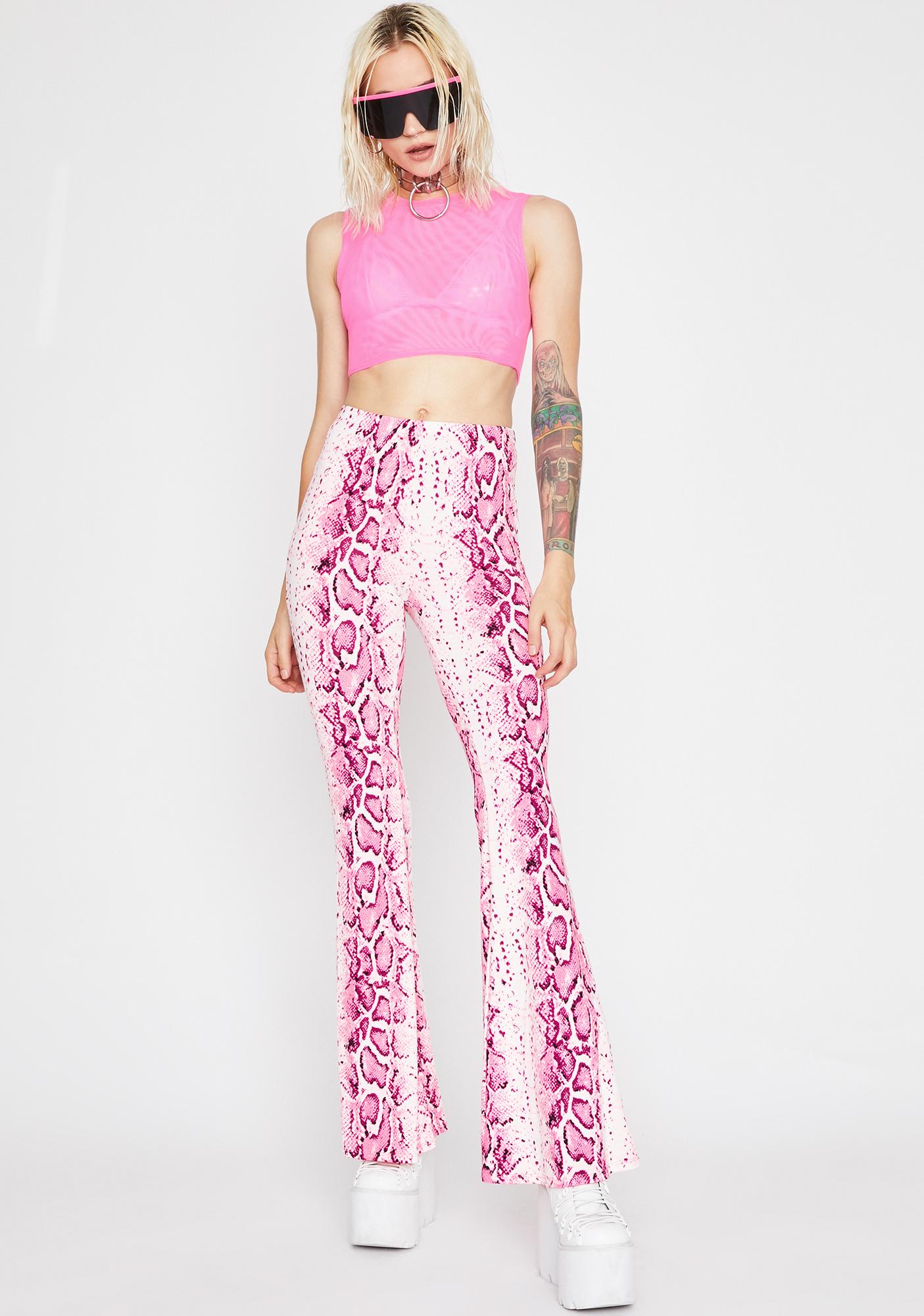Snakeskin Flare Pants High Waist Pink | Dolls Kill