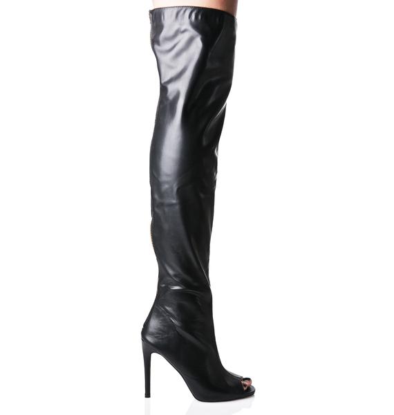 Black Vegan Leather Thigh HIgh Boots | Dolls Kill