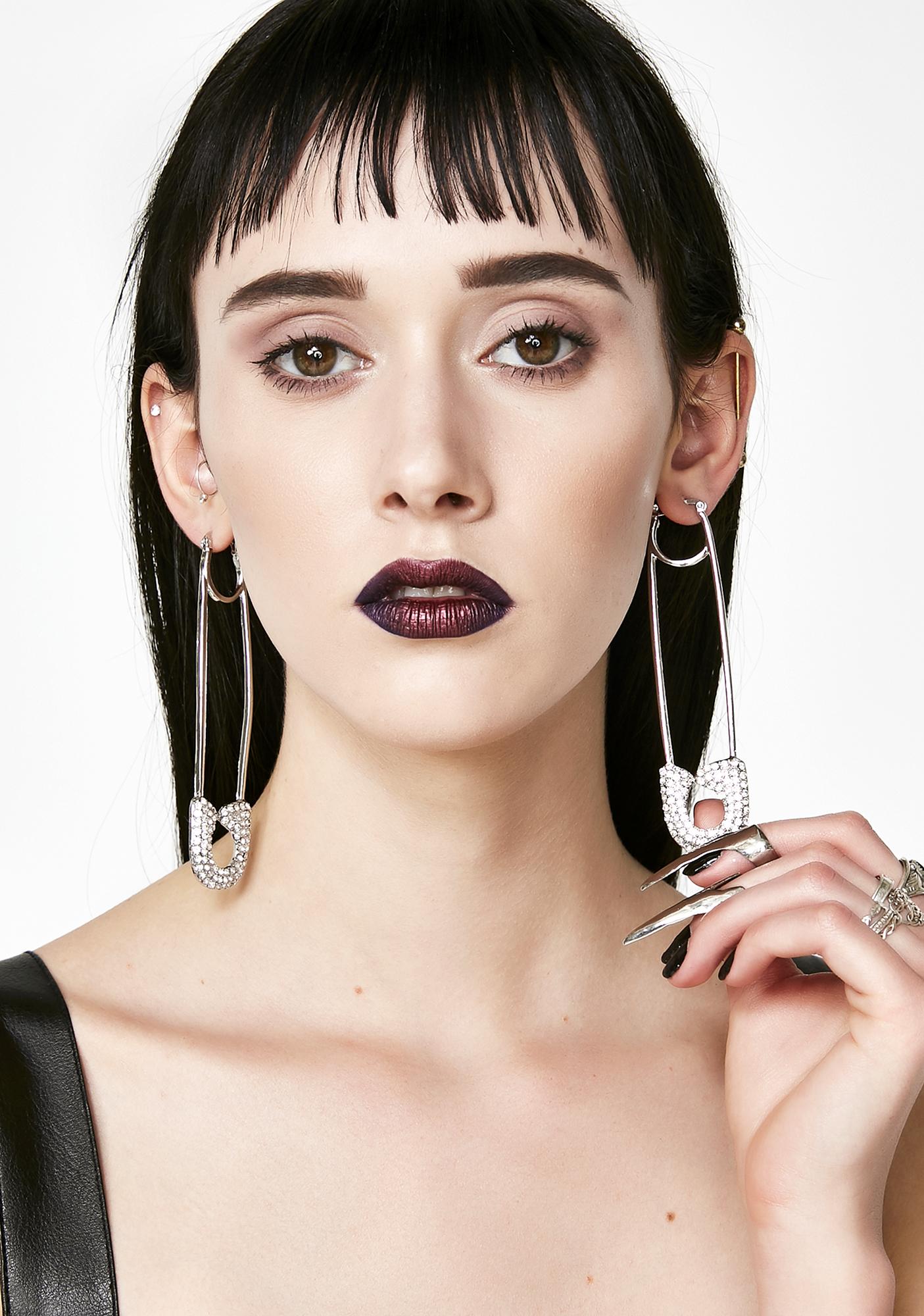 Rhinestone Safety Pin Earrings Dolls Kill Neva Safe Safety Pin Earrings