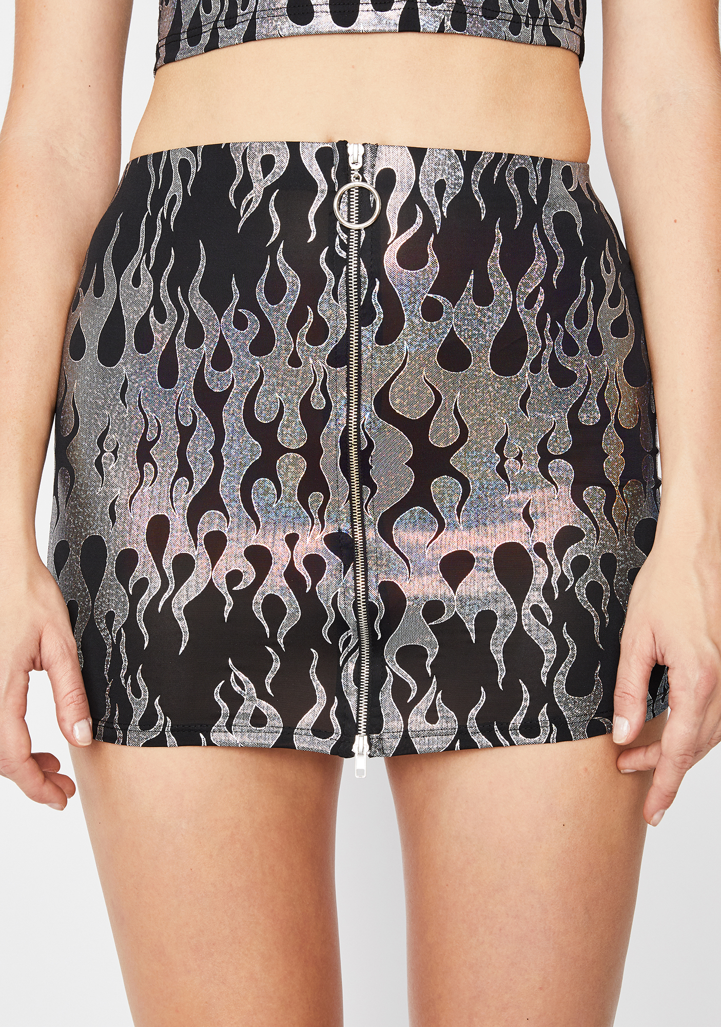 Metallic Flame Print Mini Skirt Dolls Kill