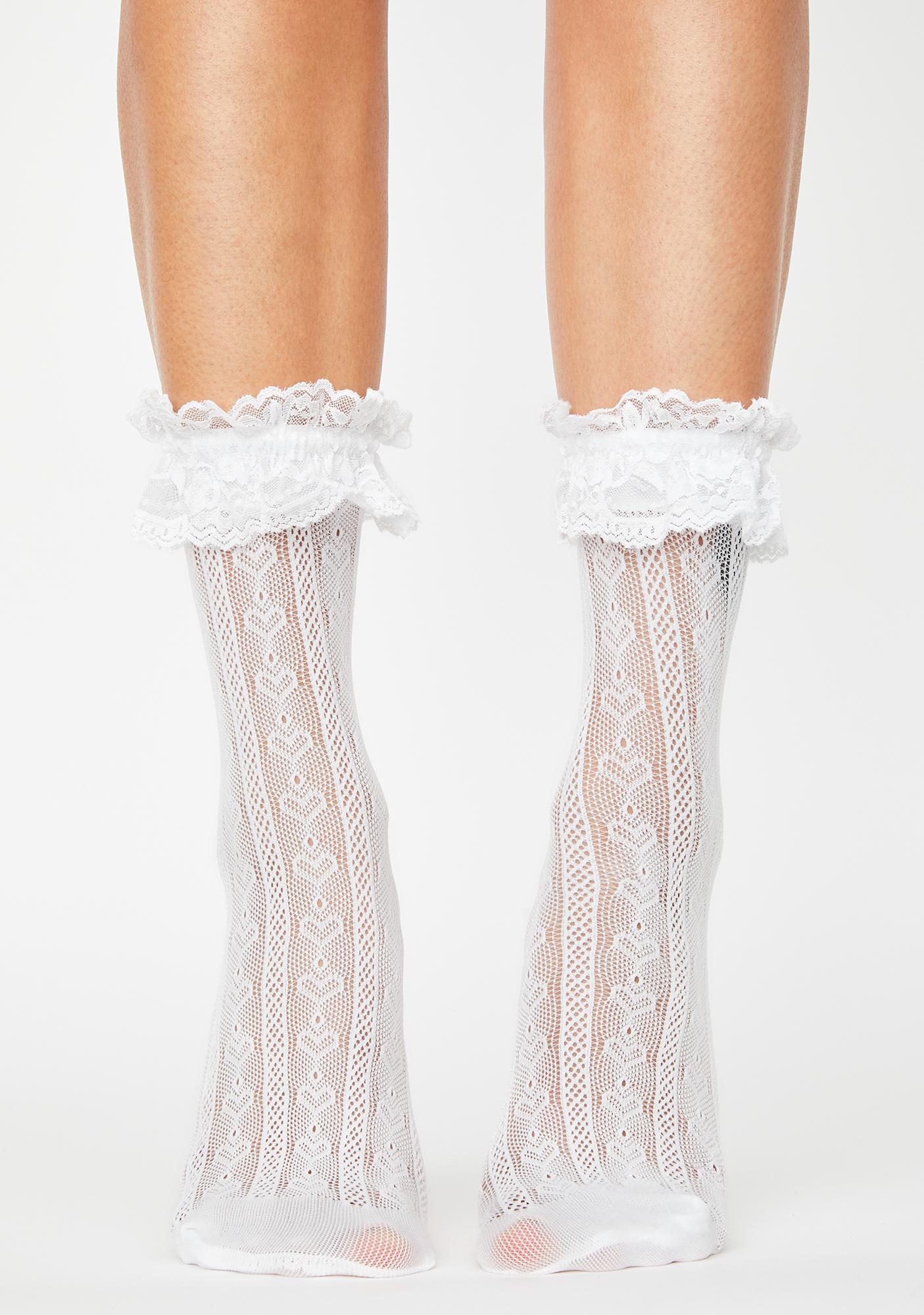 Lace Ruffle Ankle Socks White Dolls Kill