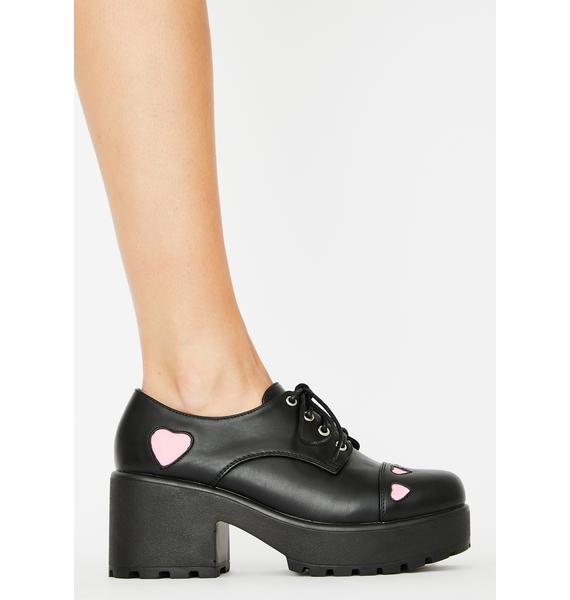 Koi Footwear Pink Heart Tennin Platform Oxfords Dolls Kill