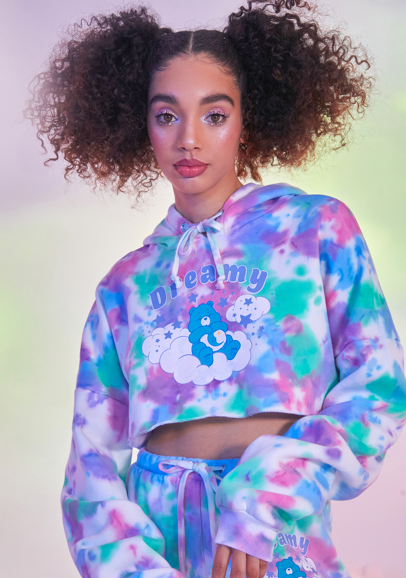 Dolls Kill X Care Bears Cropped Tie Dye Graphic Hoodie Dolls Kill
