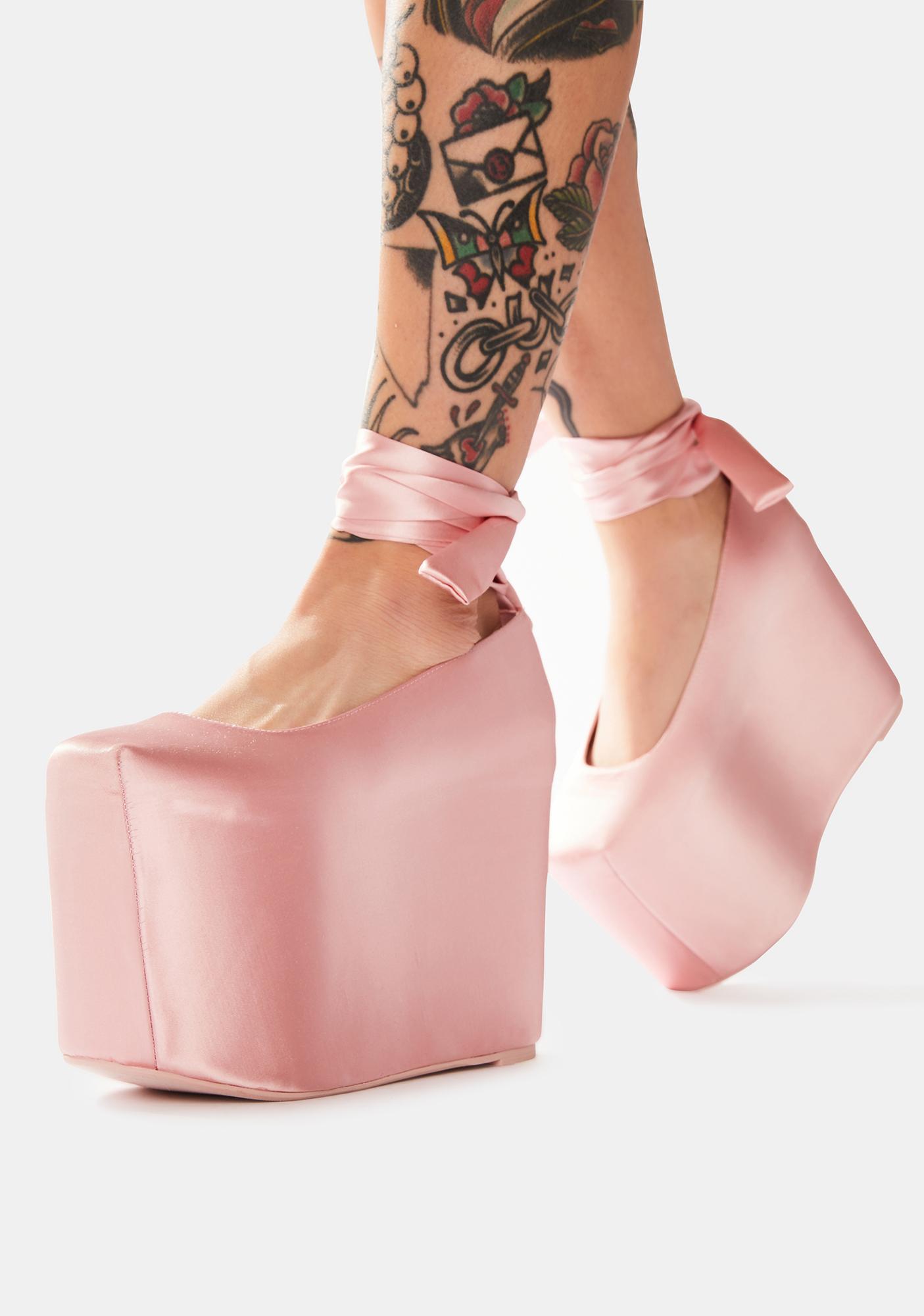 Y.R.U. Bae Pink Satin Platforms | Dolls Kill