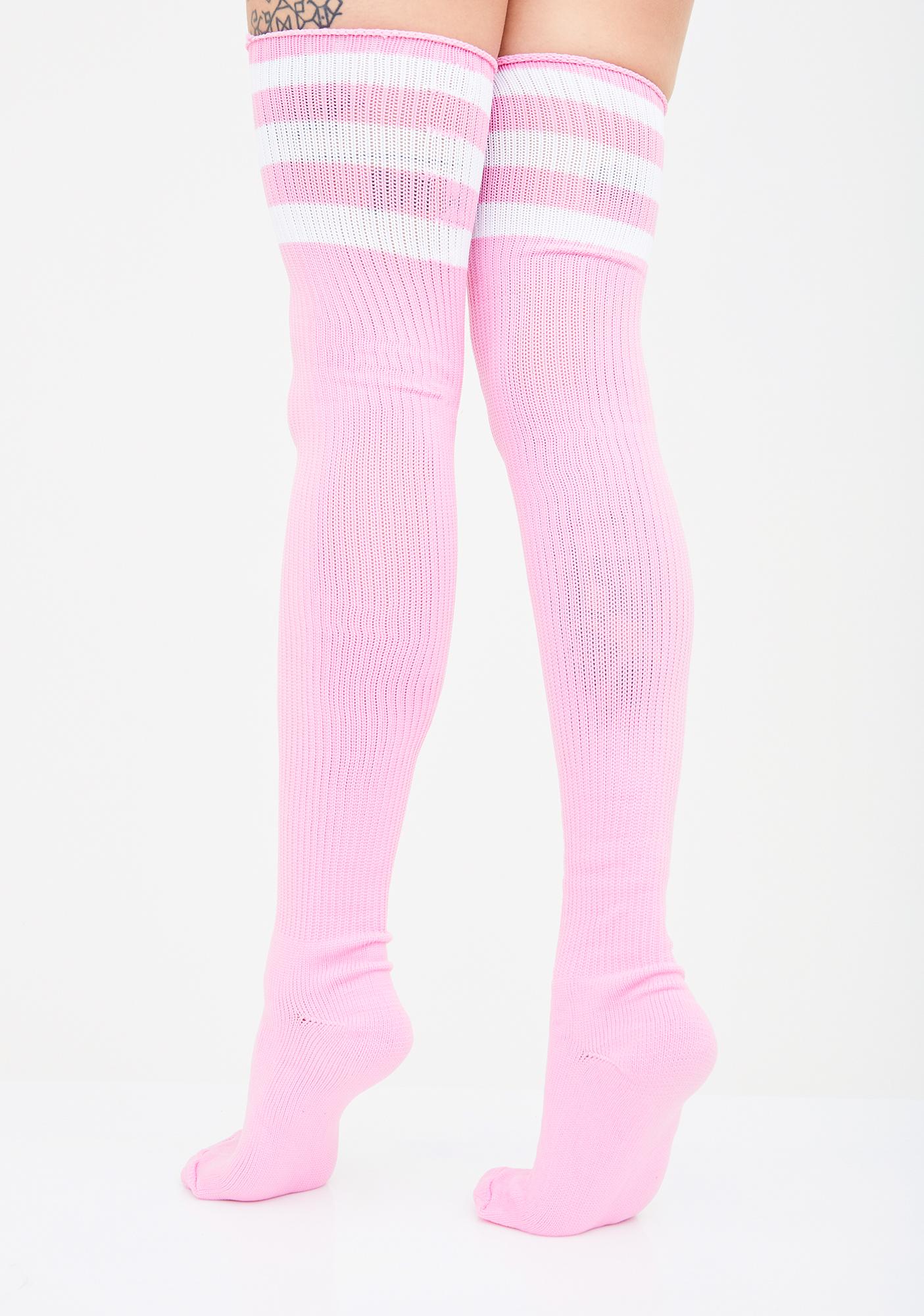 Three Stripe Thigh High Socks Athletic Pink Dolls Kill