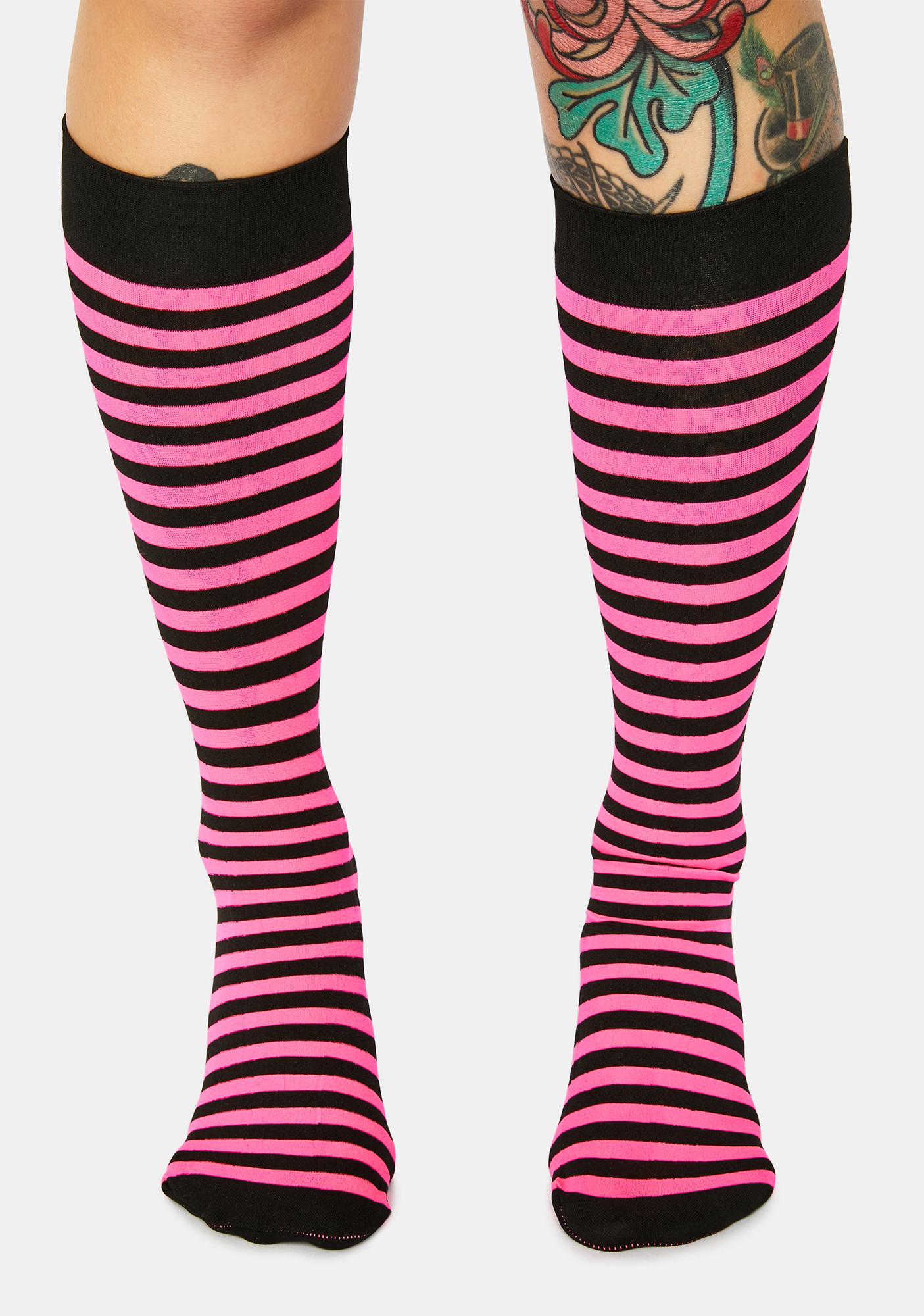 Stripe Knee High Socks Pinkblack Dolls Kill 