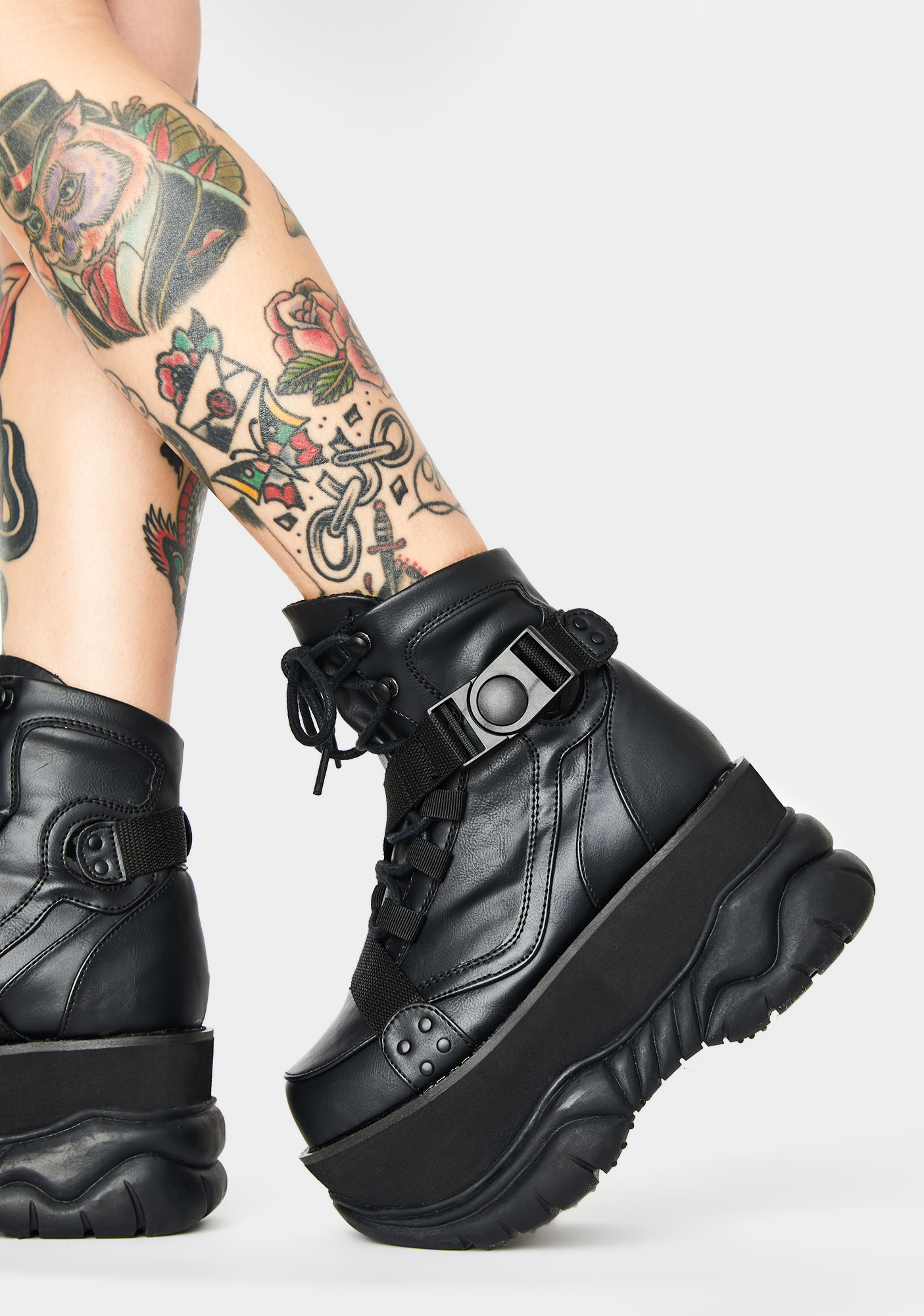 Demonia Chunky Platform Lace-Up Ankle Boots Vegan Leather Black | Dolls ...