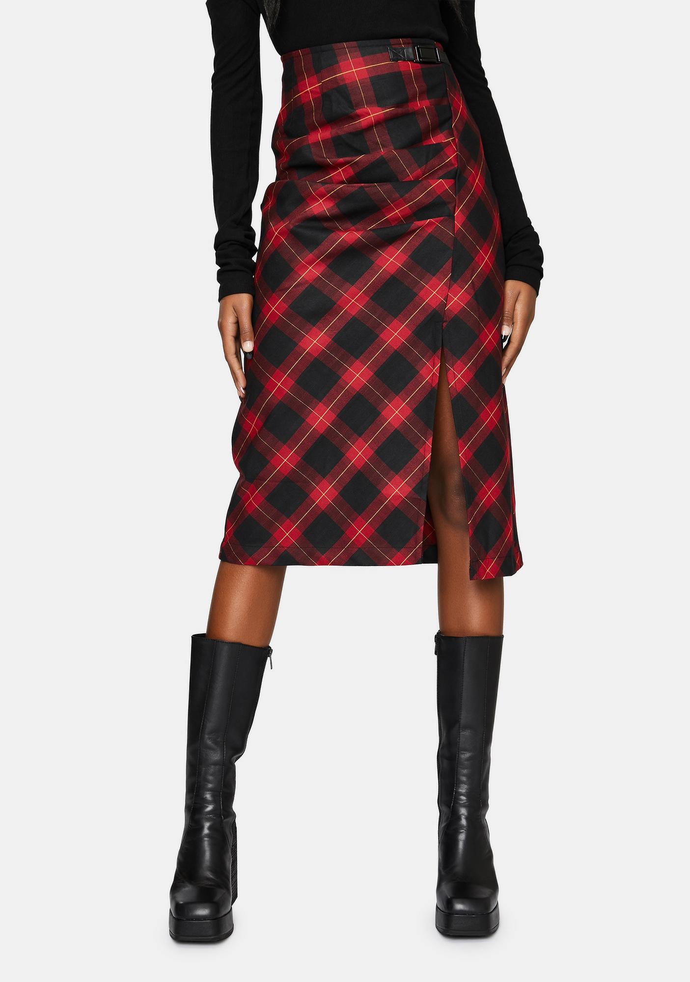plaid midi skirt