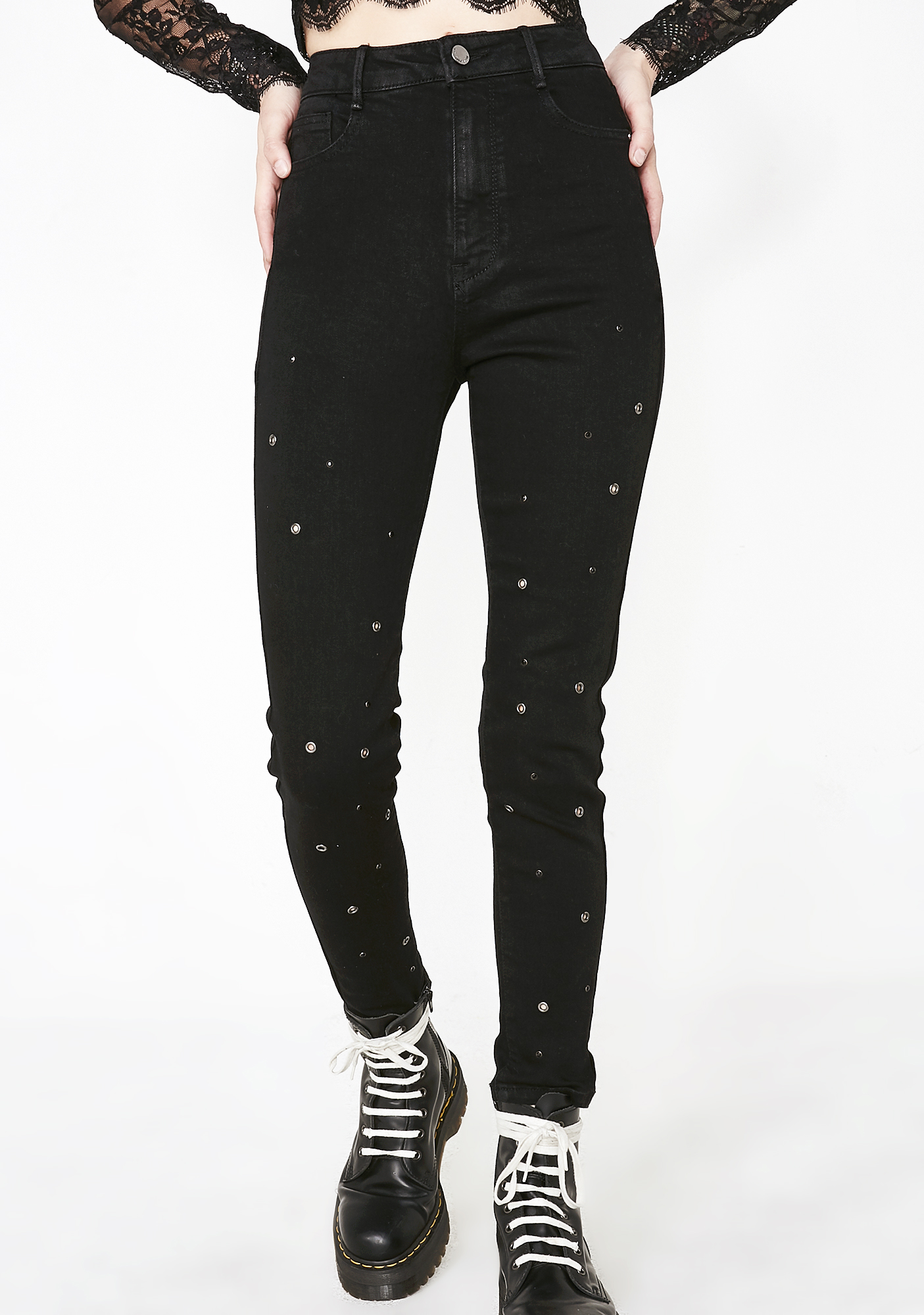 Black Grommet Skinny Jeans | Dolls Kill