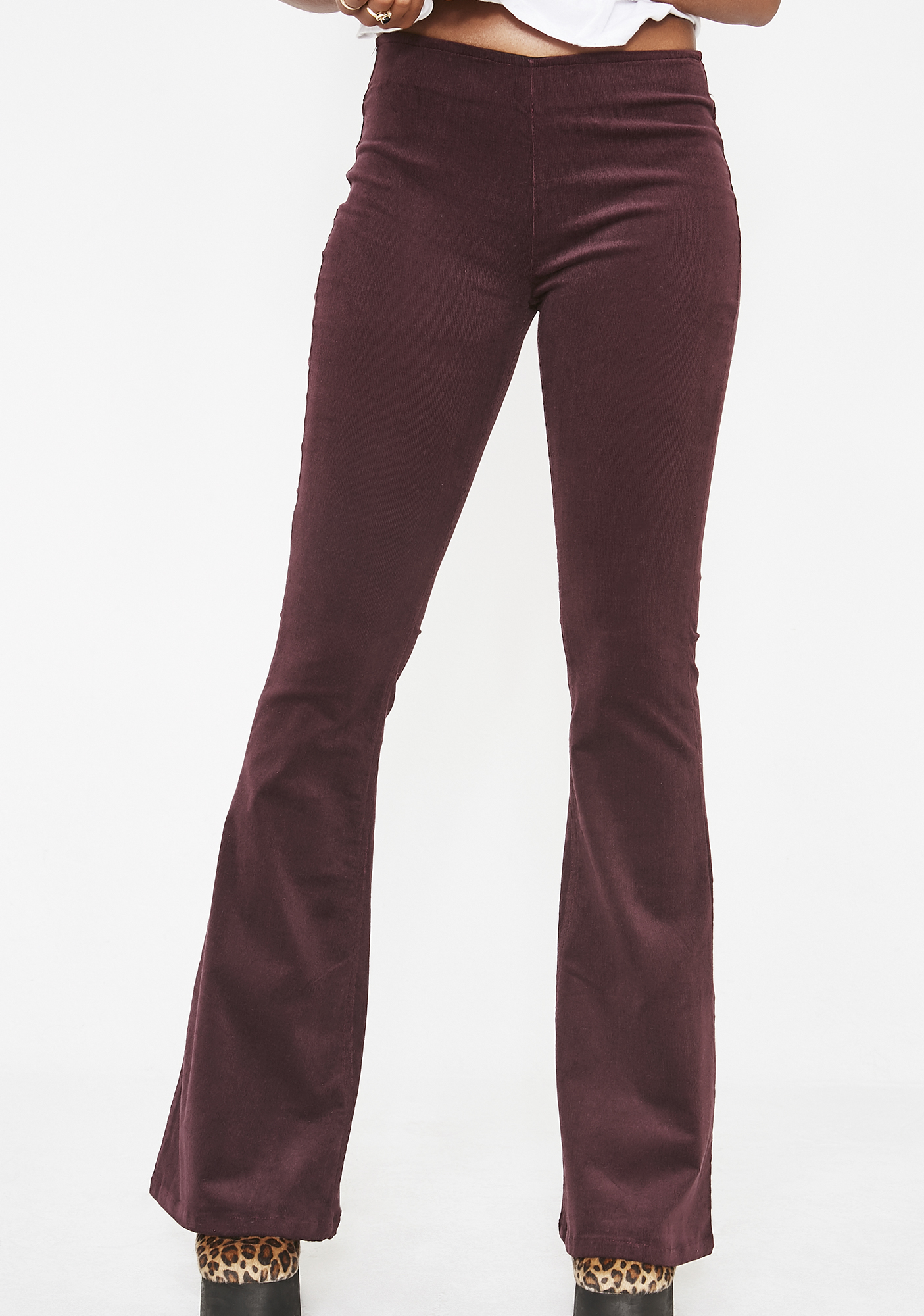 purple corduroy flare pants