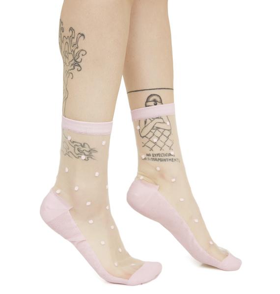 Pink Sheer Polka Dot Ankle Socks | Dolls Kill