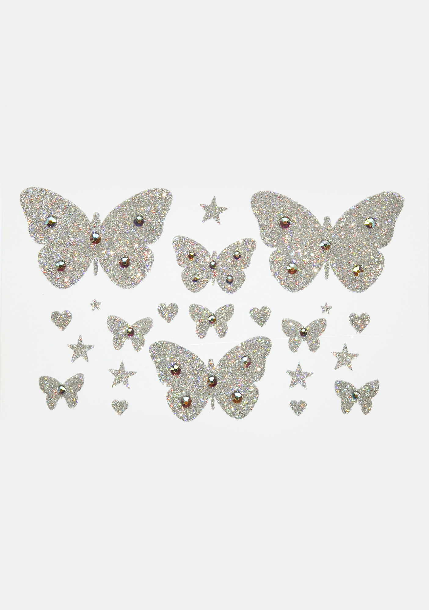 Multi Sized Glitter Butterfly Face And Body Gems Silver Dolls Kill