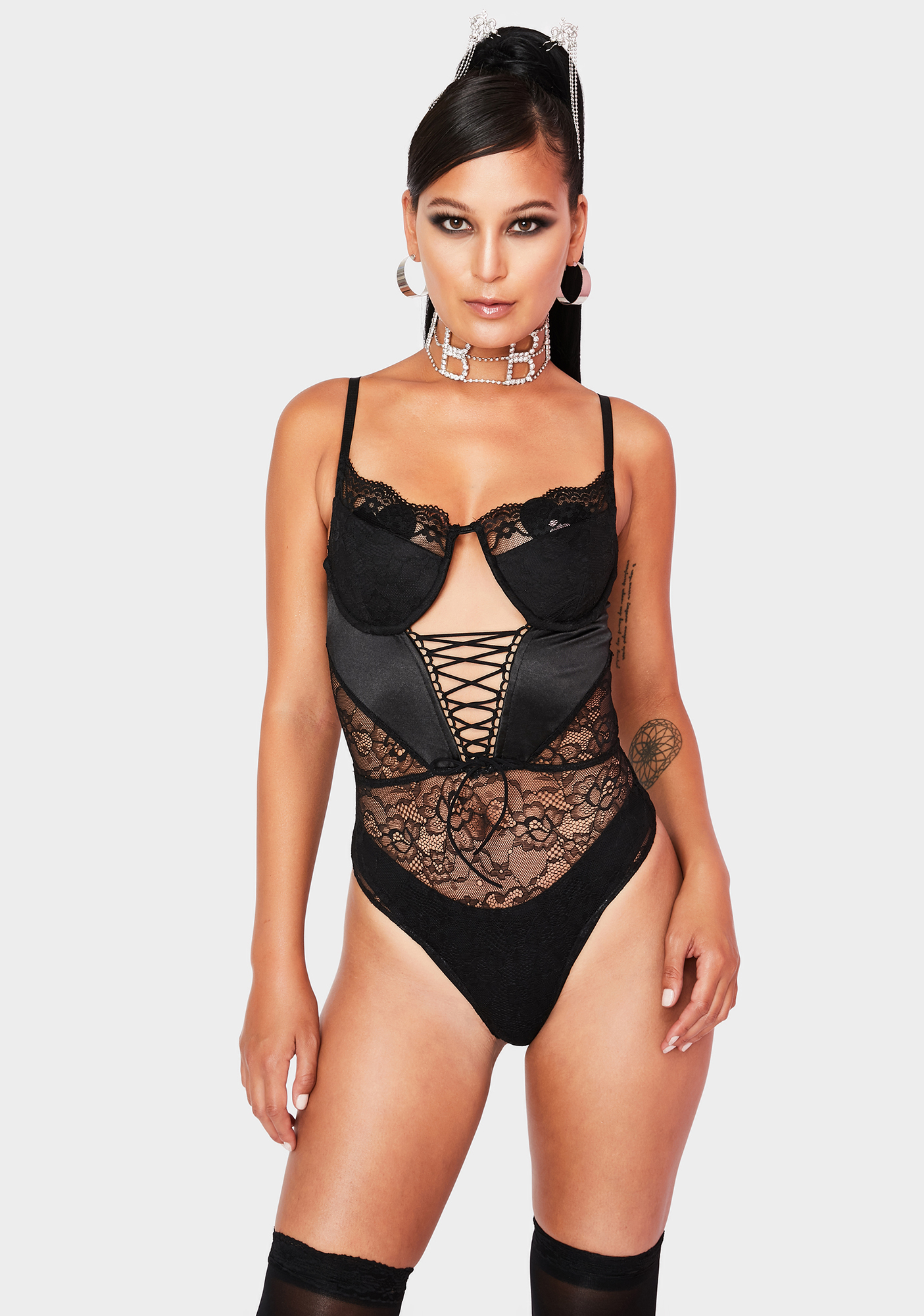 Lace Cup Lace Up Bodysuit Black Dolls Kill