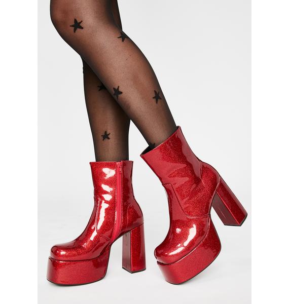 Horoscopez Capricorn Red Metallic Sparkle Glitter Chunky Platform Ankle Boots Dolls Kill