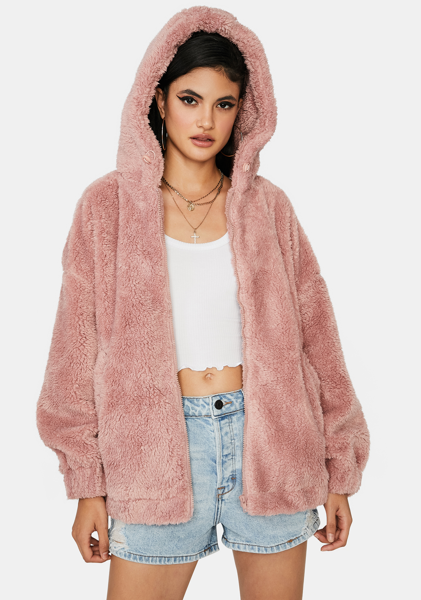 Teddy Zip Up Hoodie Jacket Pink Dolls Kill