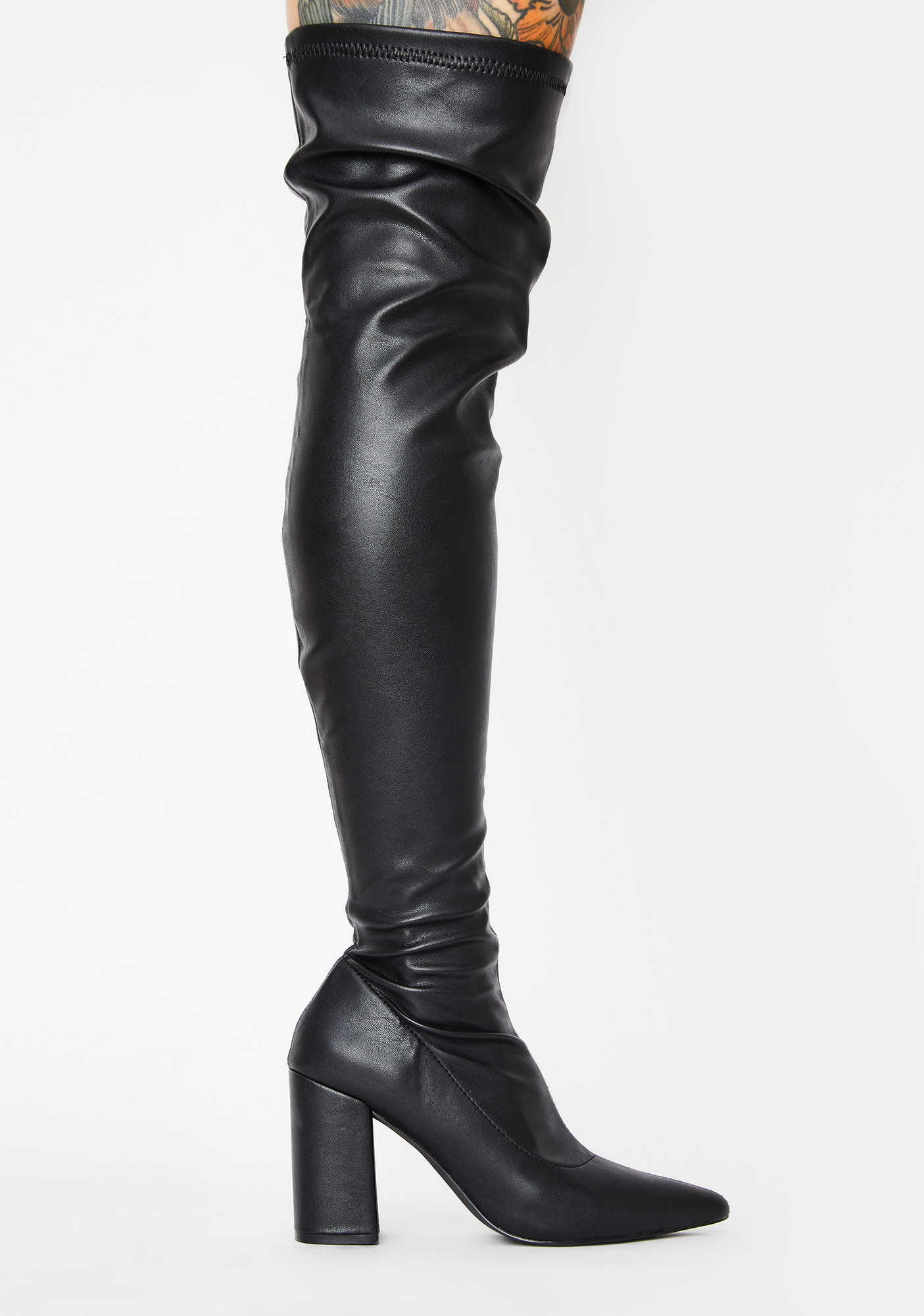 Vegan Leather Black Thigh High Boots | Dolls Kill
