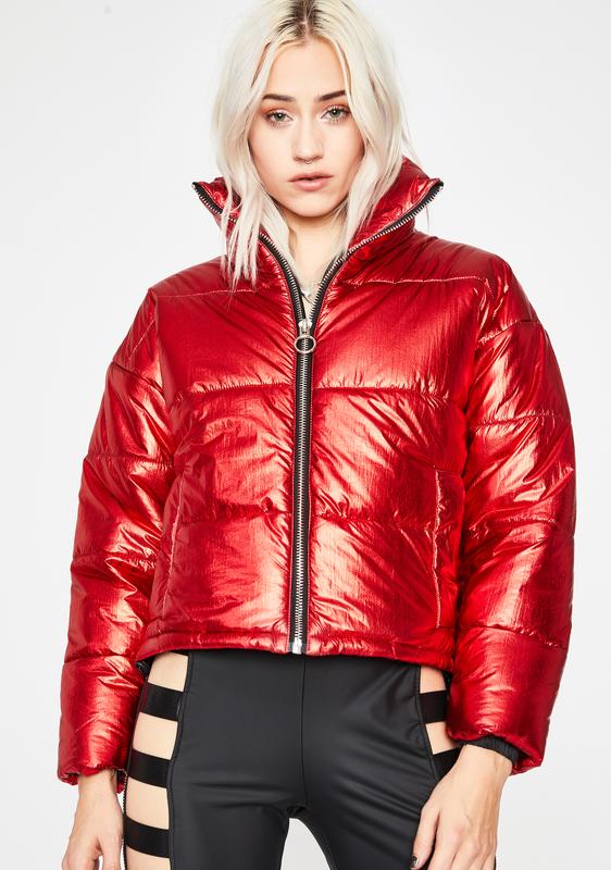 metallic red jacket