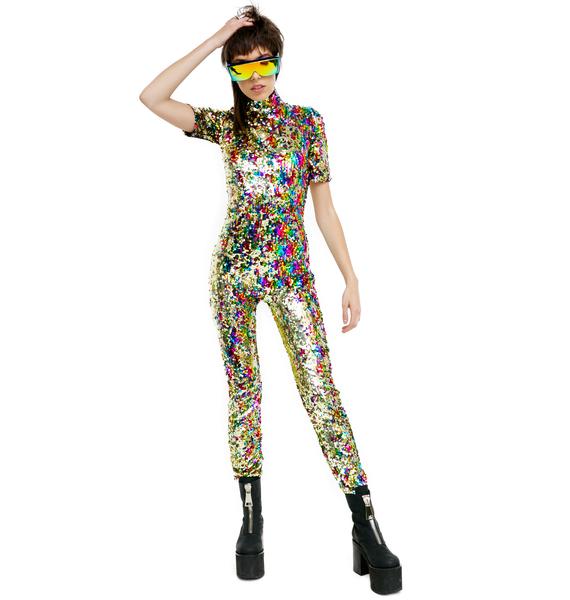 Jaded London Rainbow Sequin Jumpsuit Dolls Kill
