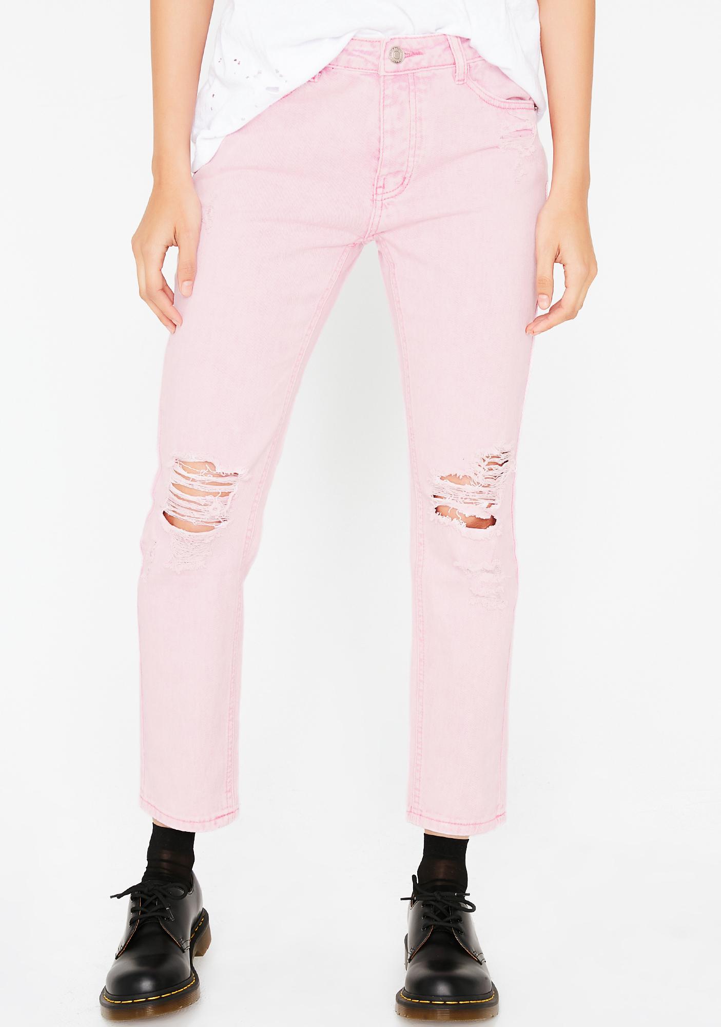 hot pink ripped jeans