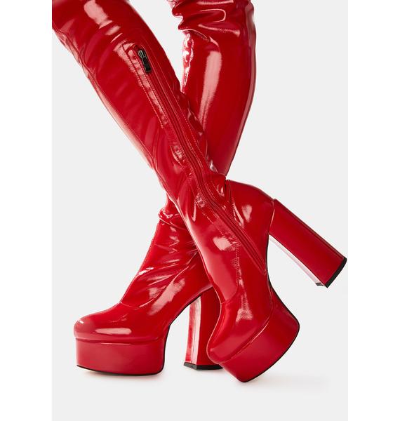 Vinyl Platform Thigh High Boots Red Dolls Kill