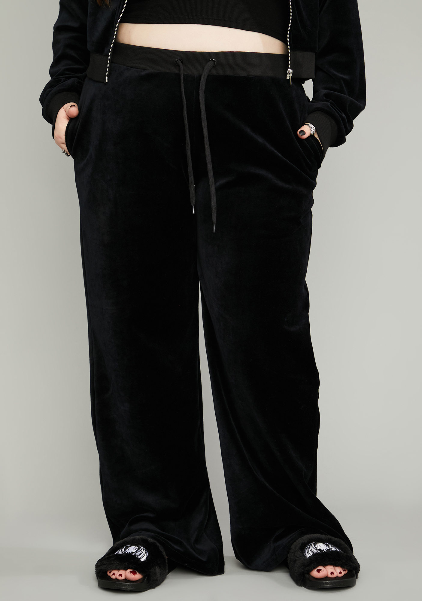 Plus Size Dolls Kill Bat Velour Drawstring Pants Black Dolls Kill