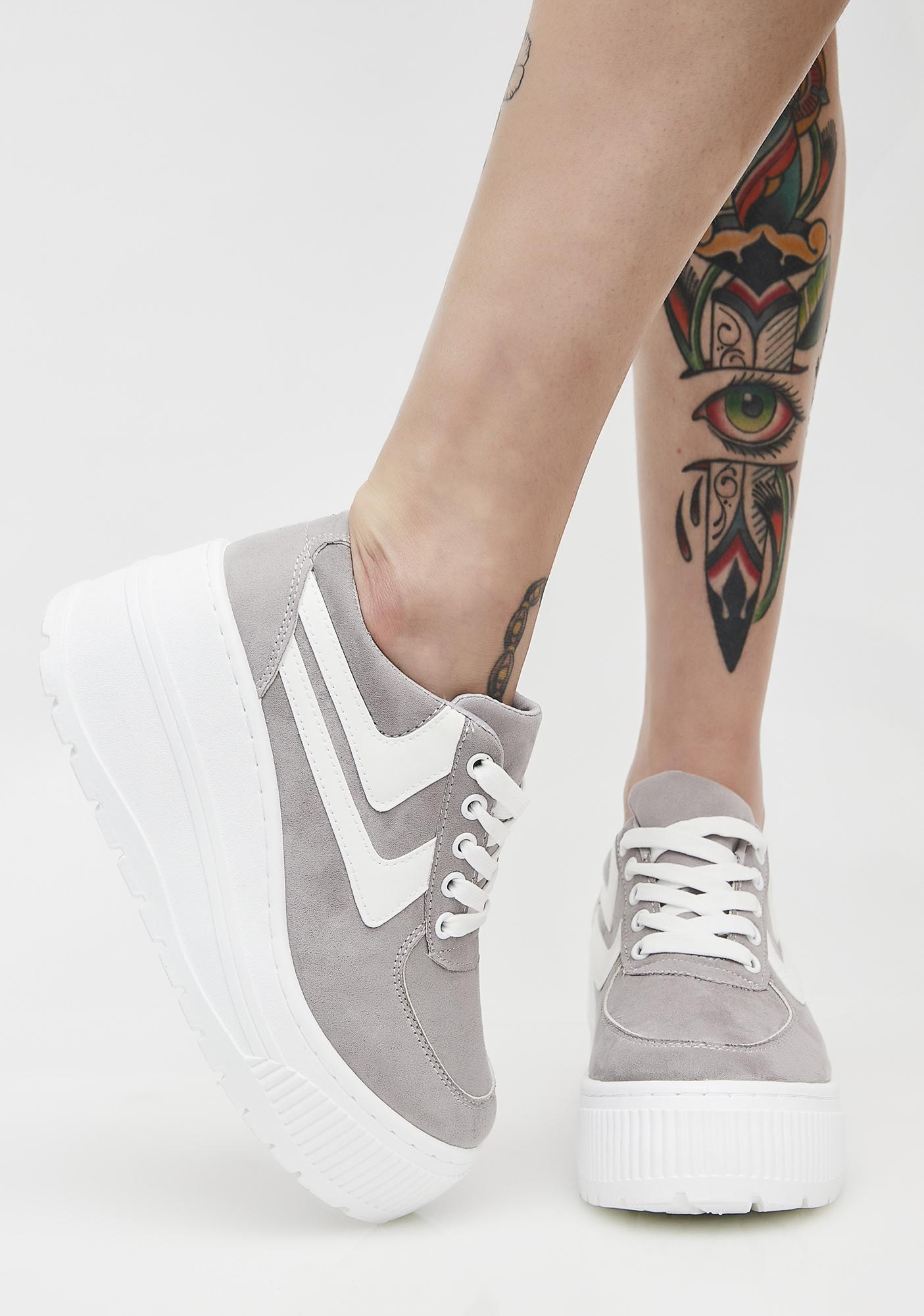 Vegan Suede Gray Platform Sneakers 