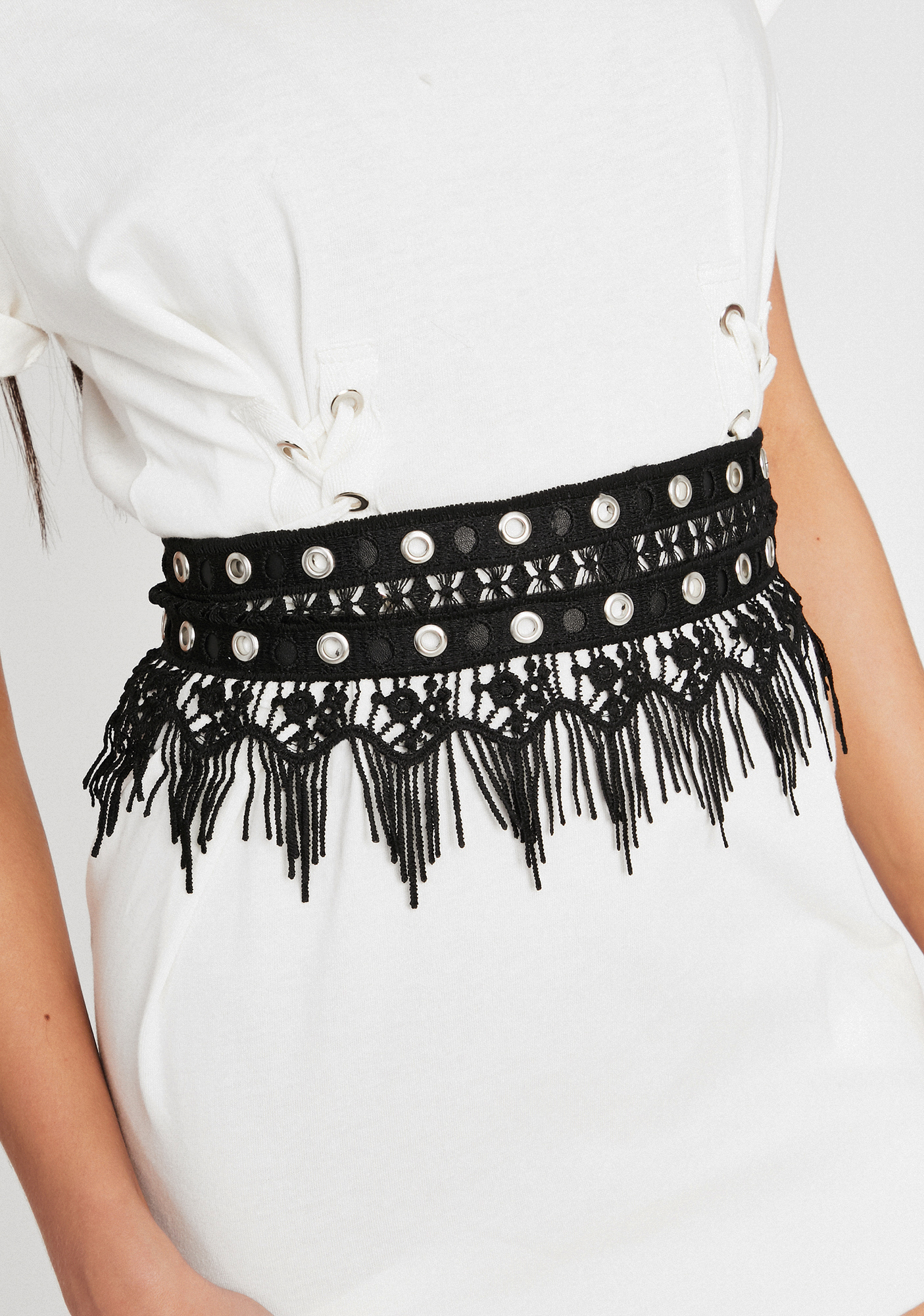 Grommet Fringe Waist Belt Black Dolls Kill