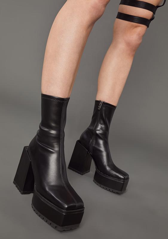 Poster Grl Vegan Leather Square Toe Platform Ankle Boots - Black 