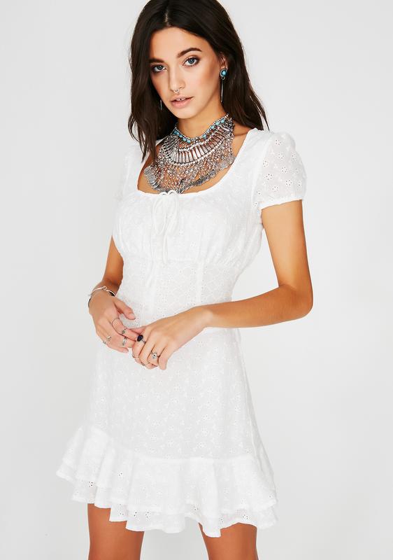 white short sleeve ruffle dress