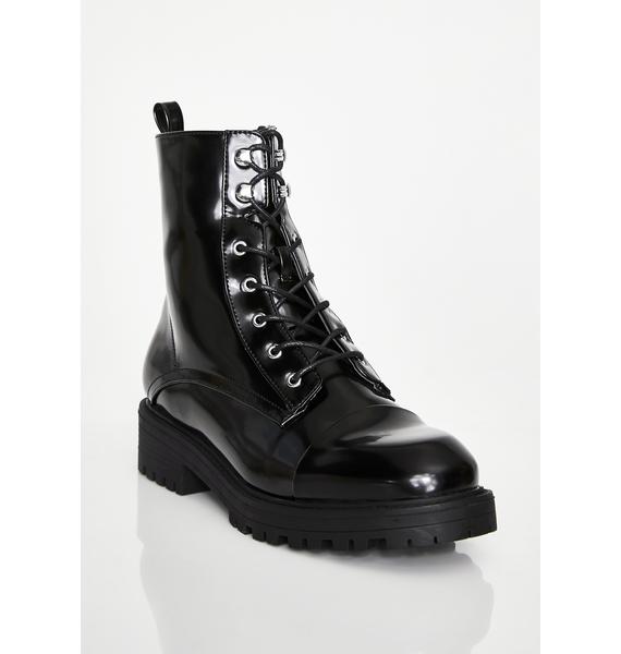 Glossy Black Combat Boots Dolls Kill