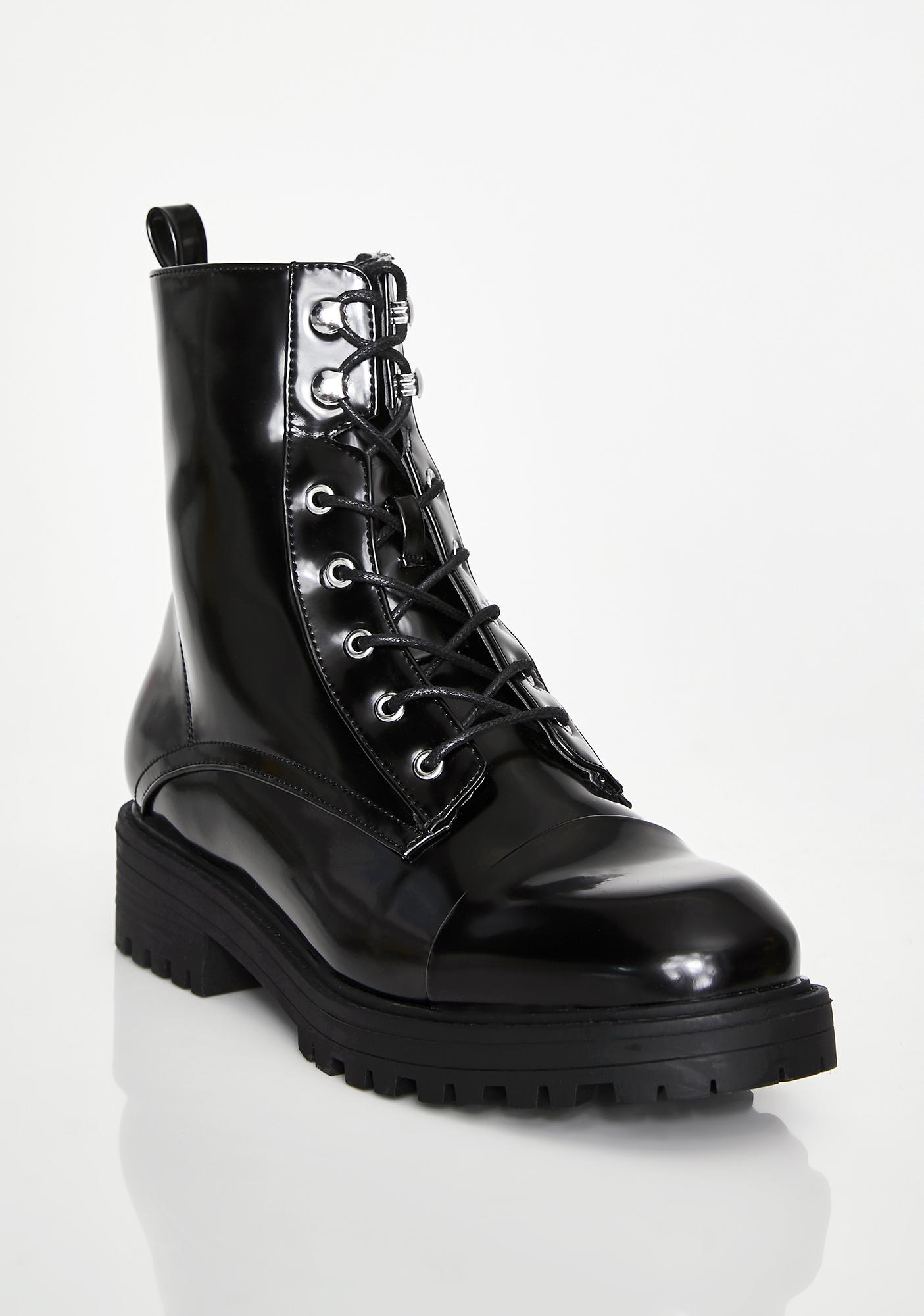 Glossy Black Combat Boots | Dolls Kill