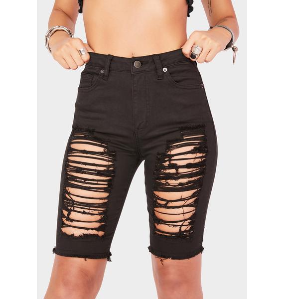 Denim Distressed Biker Shorts - Black | Dolls Kill