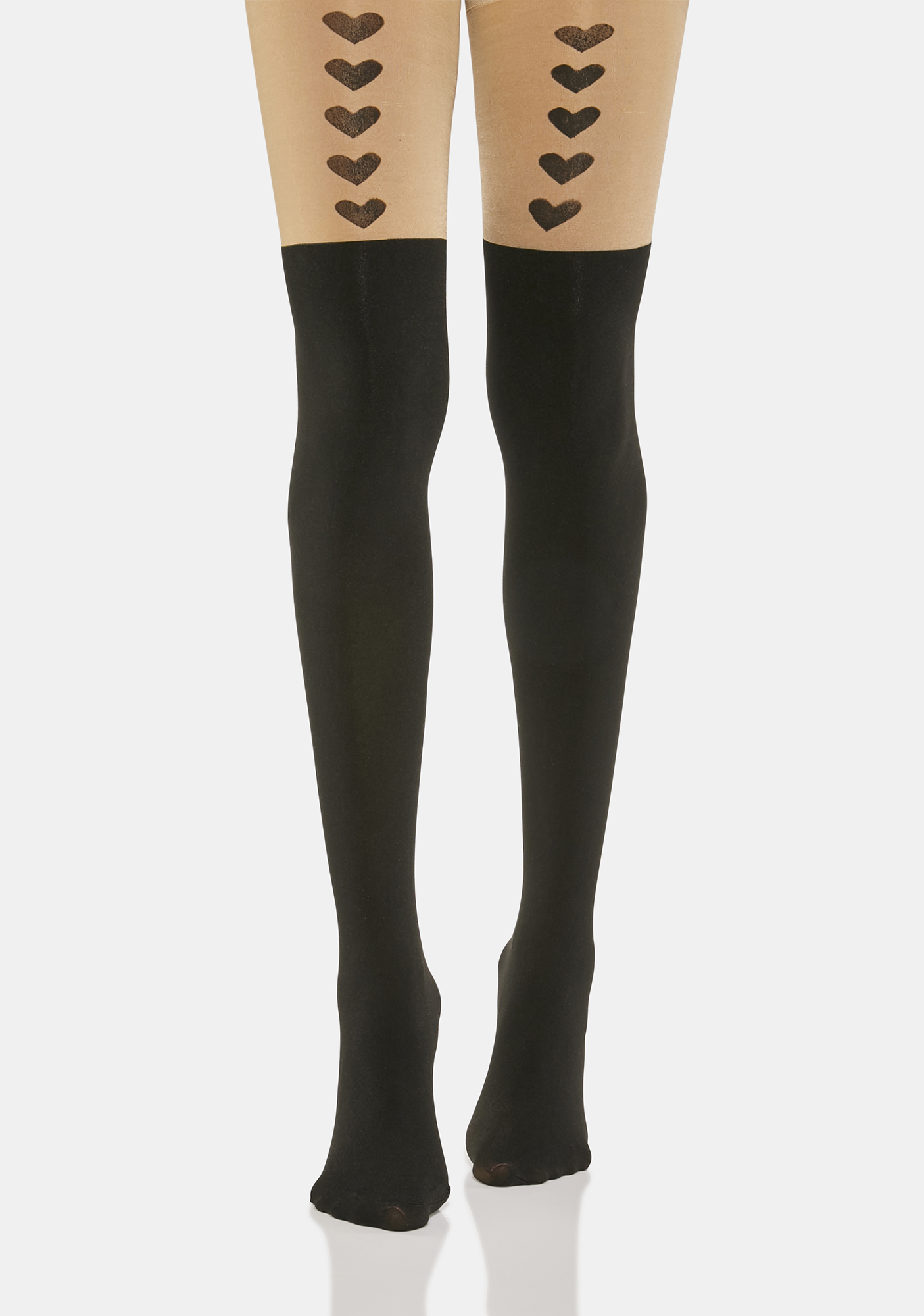 Sheer Color Block Heart Print Tights Black Dolls Kill 6775