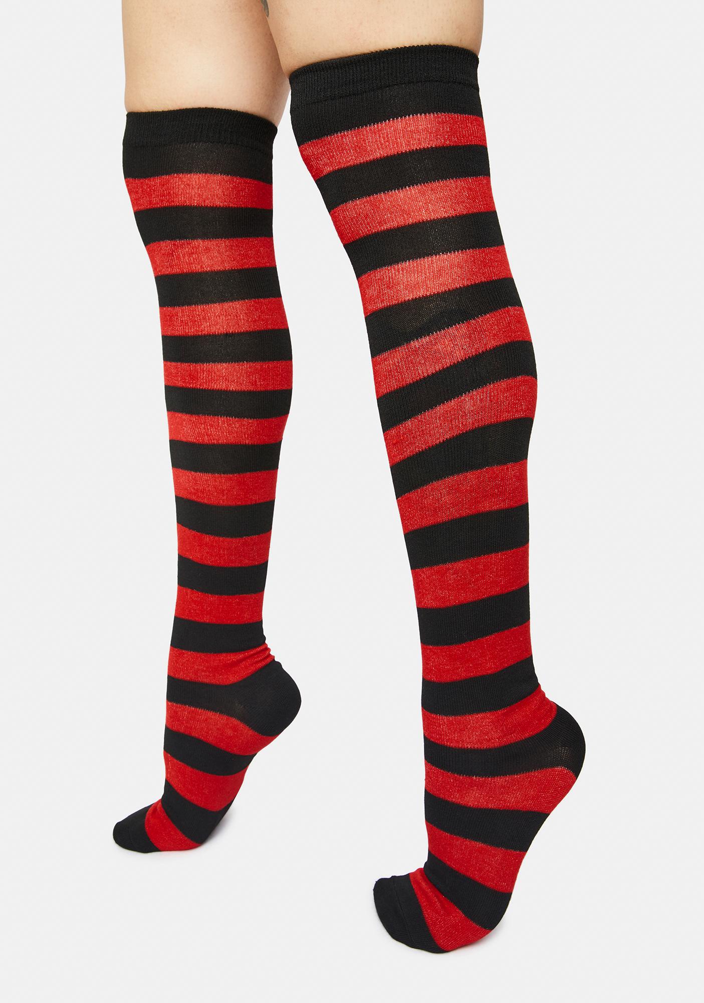 Striped Knee High Socks Black Red Dolls Kill 5299