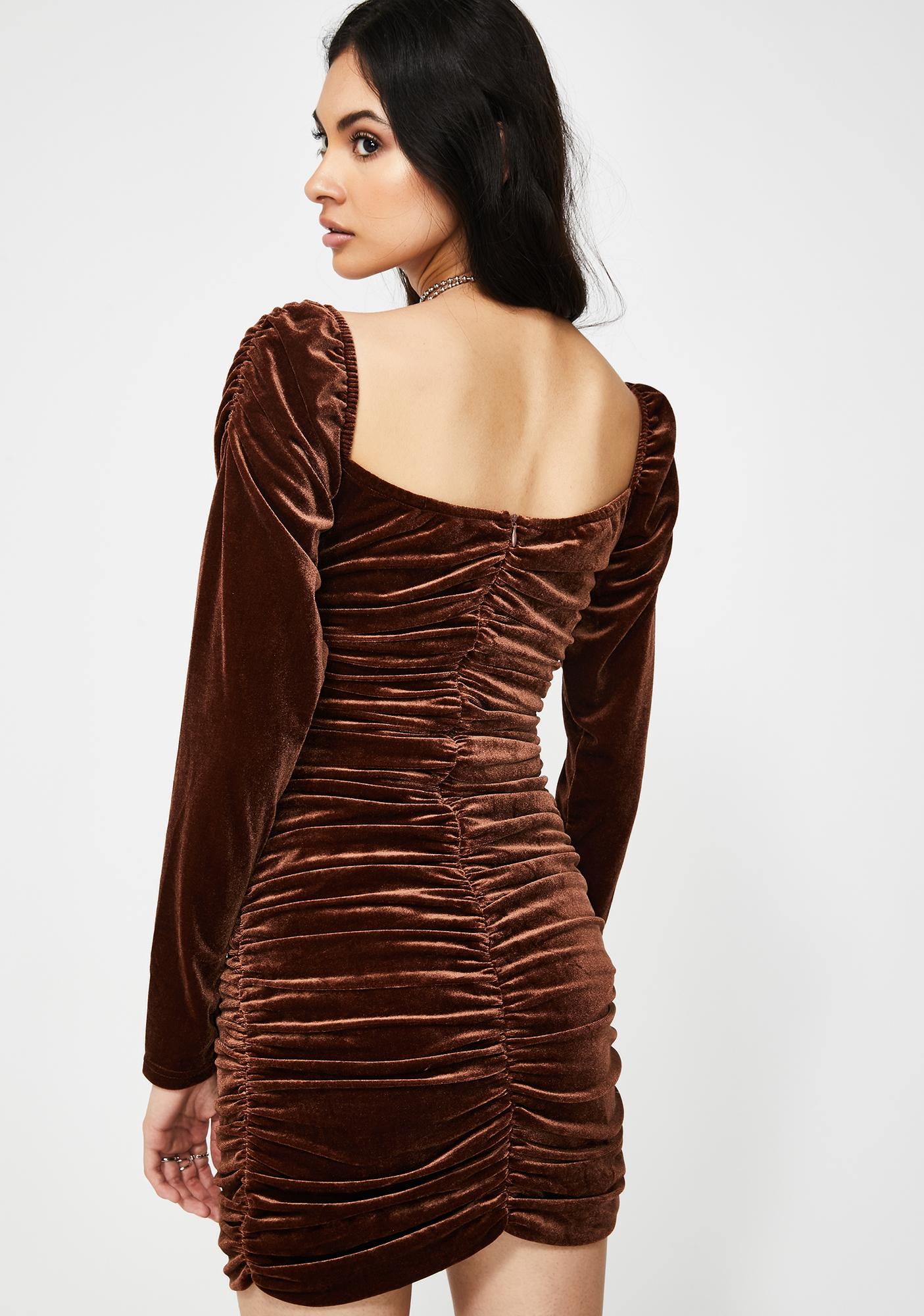 Glamorous Brown Ruched Velvet Mini Dress | Dolls Kill
