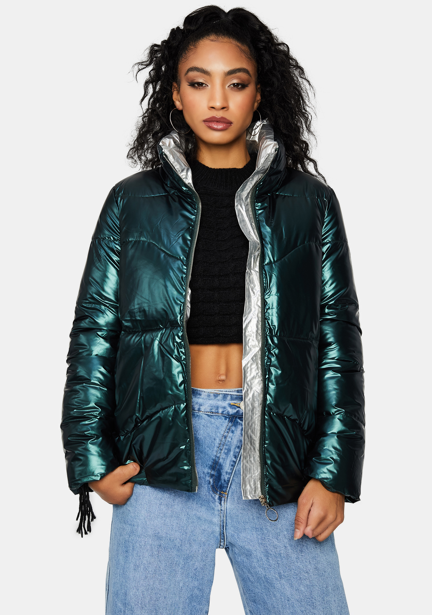 green metallic jacket