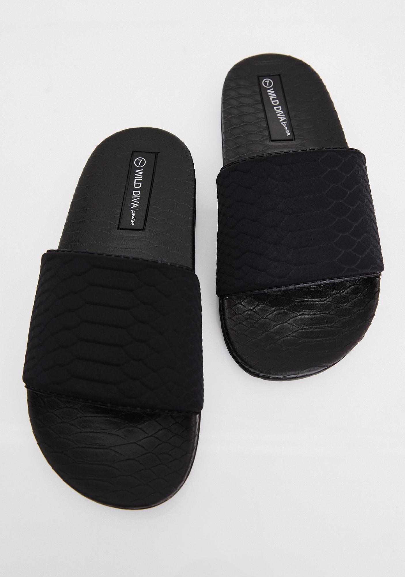 black snakeskin slides