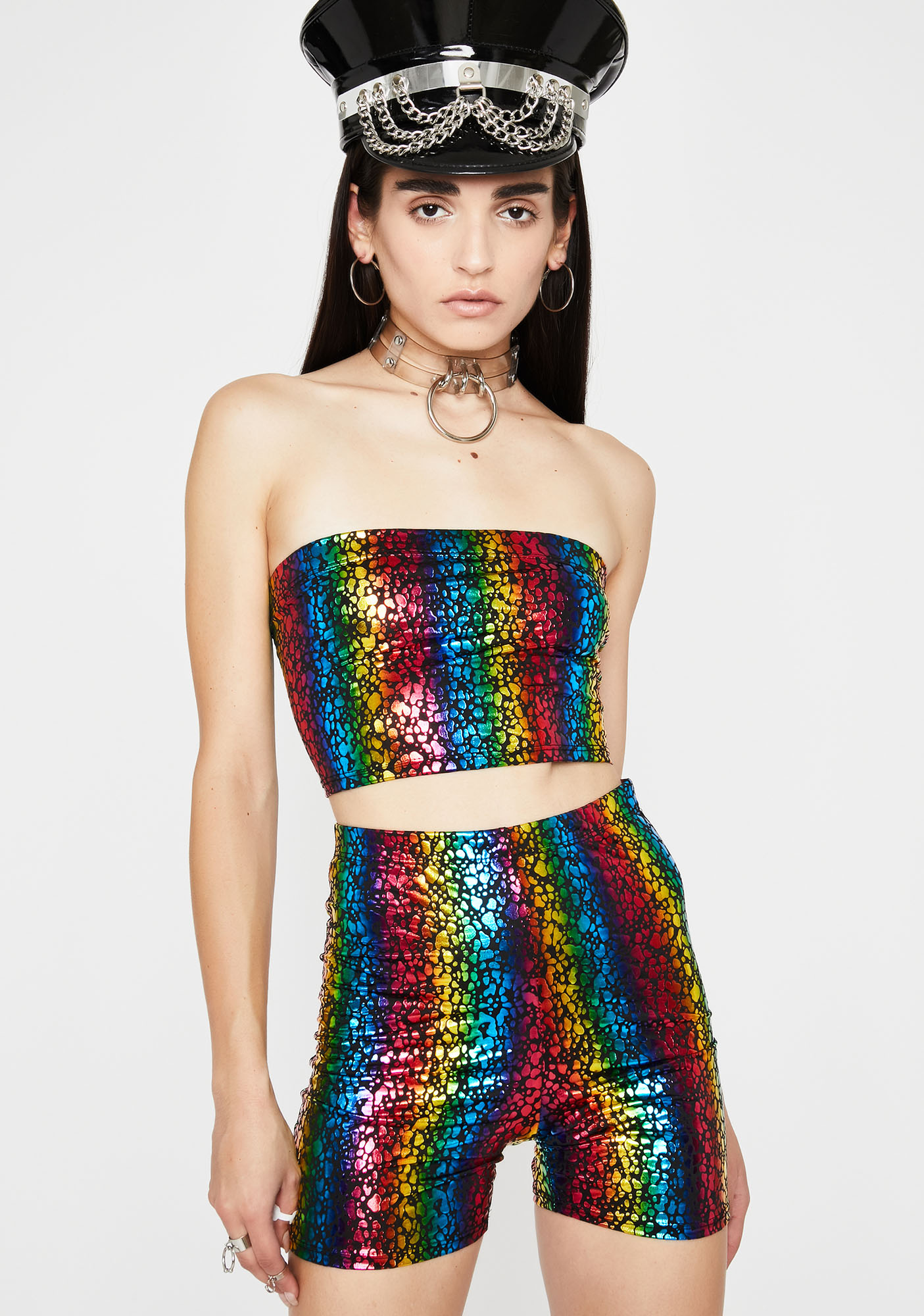 Rainbow Snake Print Biker Shorts Set | Dolls Kill