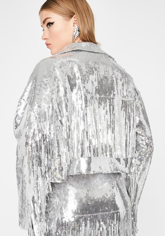 silver sequin fringe jacket