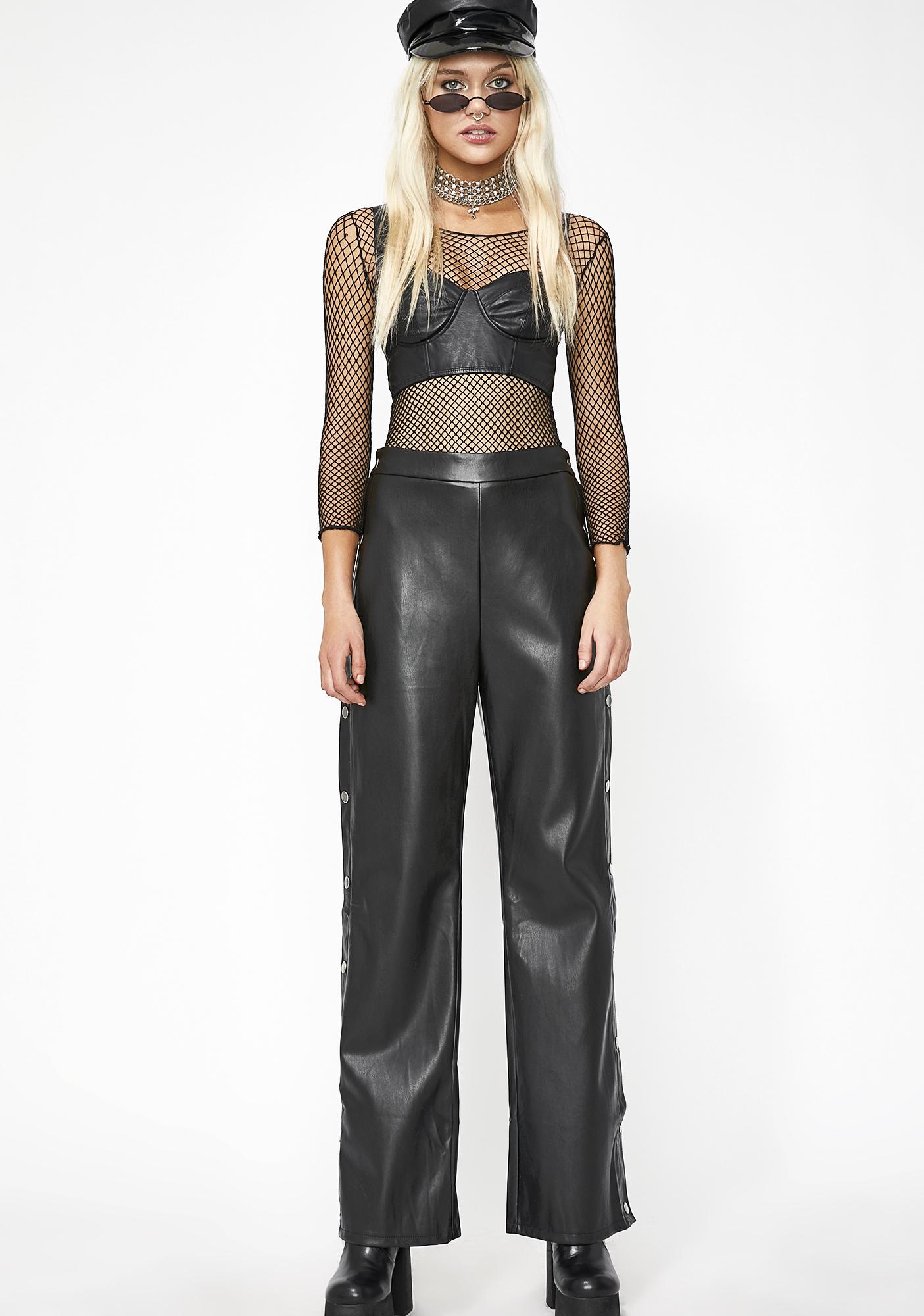 Black Vegan Leather Popper Pants | Dolls Kill