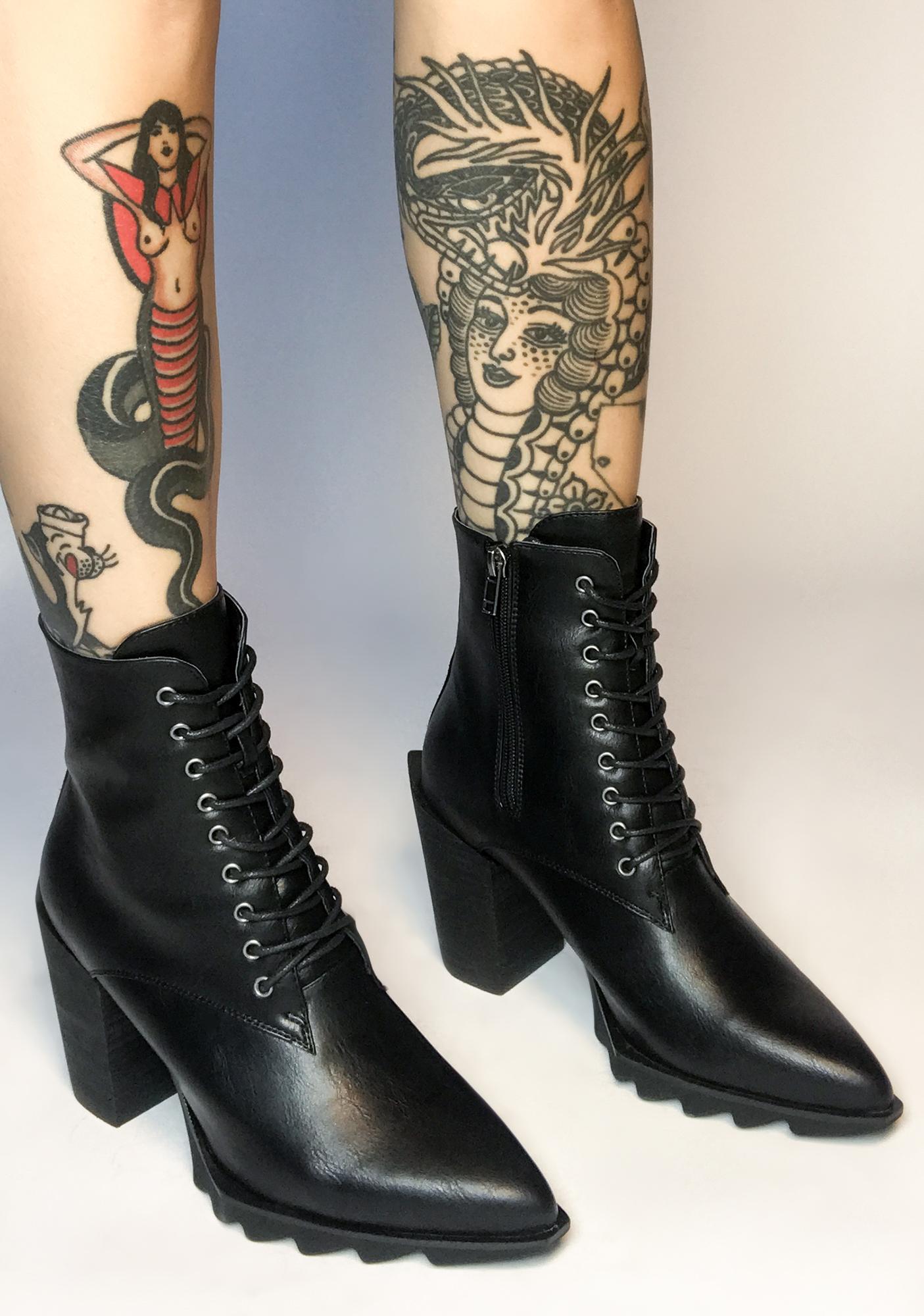Lamoda Pointed Lace Up Heeled Booties 