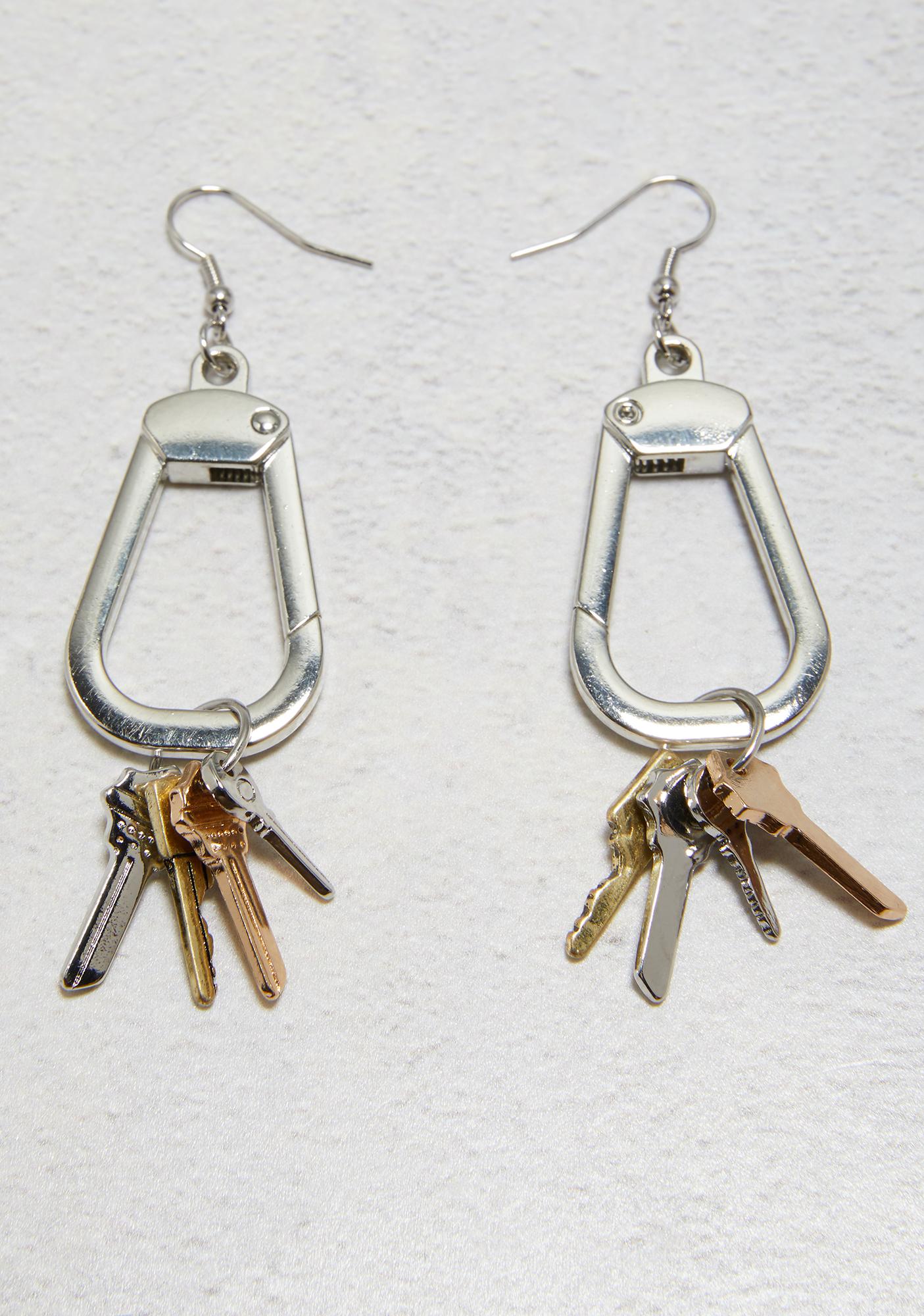 Carabiner Clip Drop Earrings Silver Dolls Kill